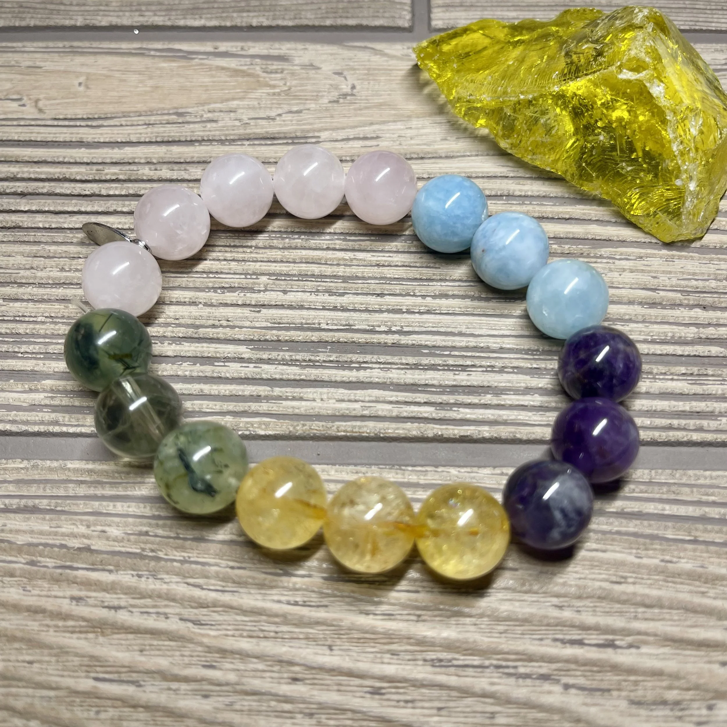 UNISEX - OOAK Genuine Natural Multi Amethyst, Aquamarine, Citrine, Prenite and Rose Quartz Grade AAA Gemstone Designer Bracelet