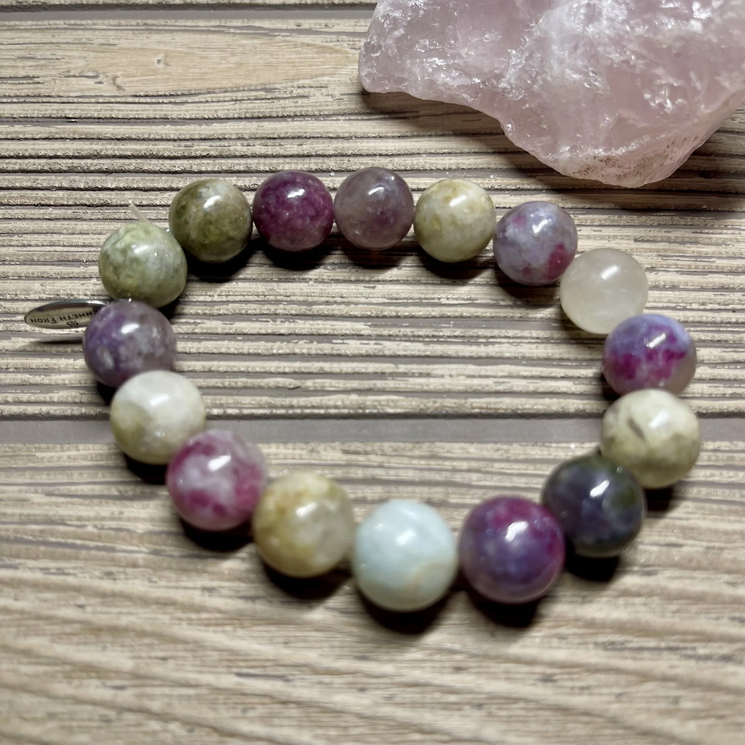 UNISEX - OOAK Natural Rare Pink Tourmaline in Purple Lepidolite Grade AAA Gemstone Designer Bracelet