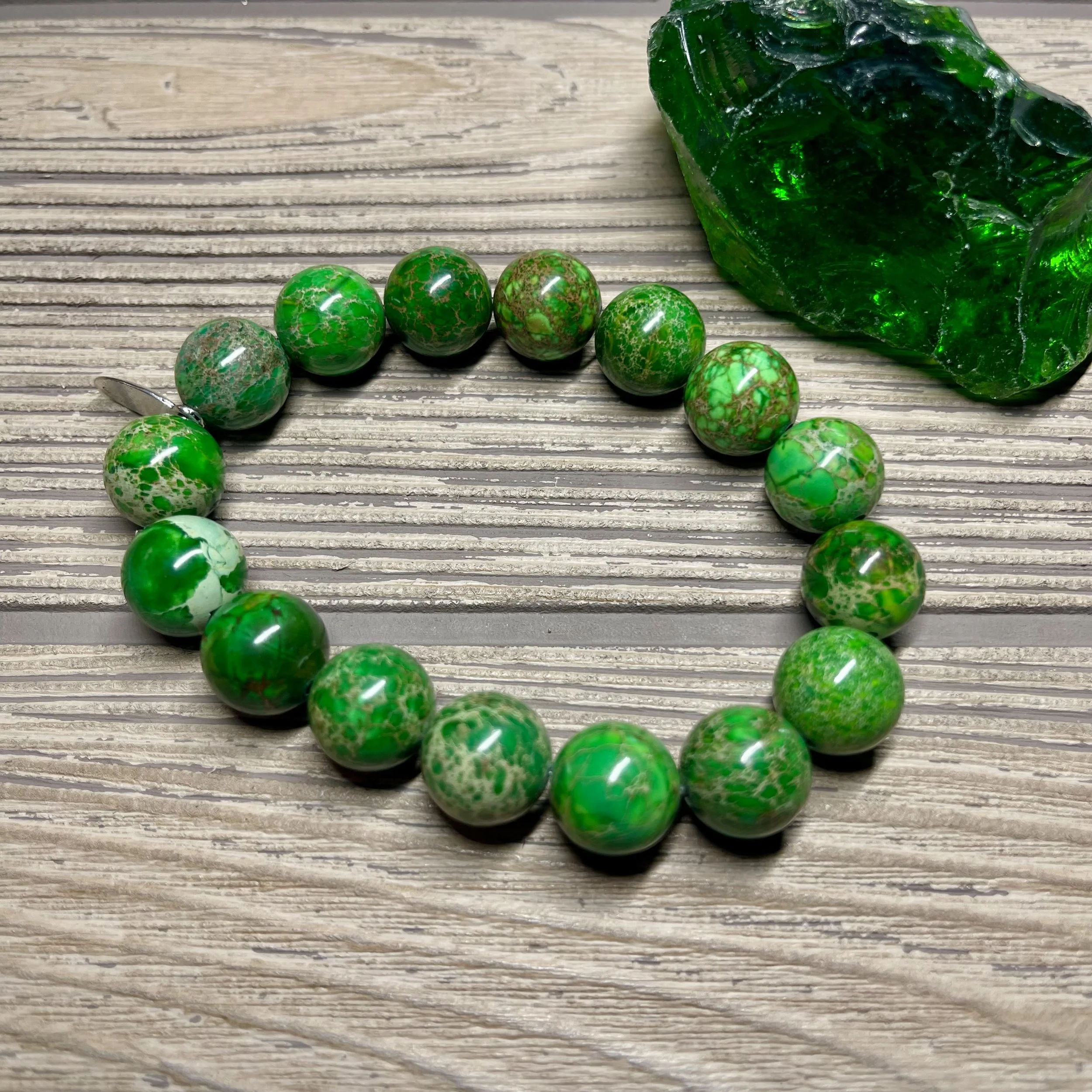 UNISEX - OOAK Genuine Deep Green Sea Sediment Imperial Jasper Grade AAA Gemstone Designer Bracelet