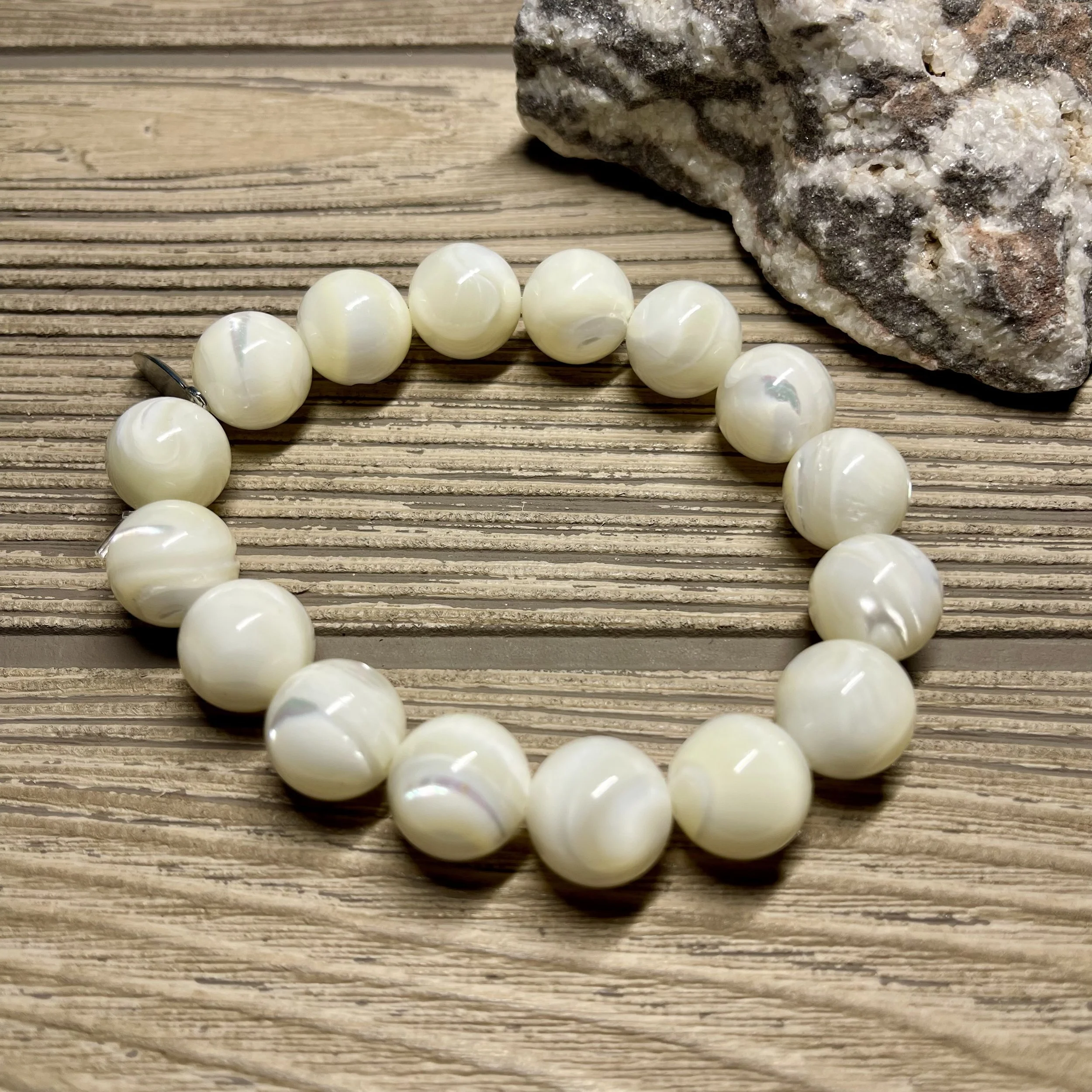 OOAK Natural Iridescent White Mother of Pearl Shells Designer Bracelet