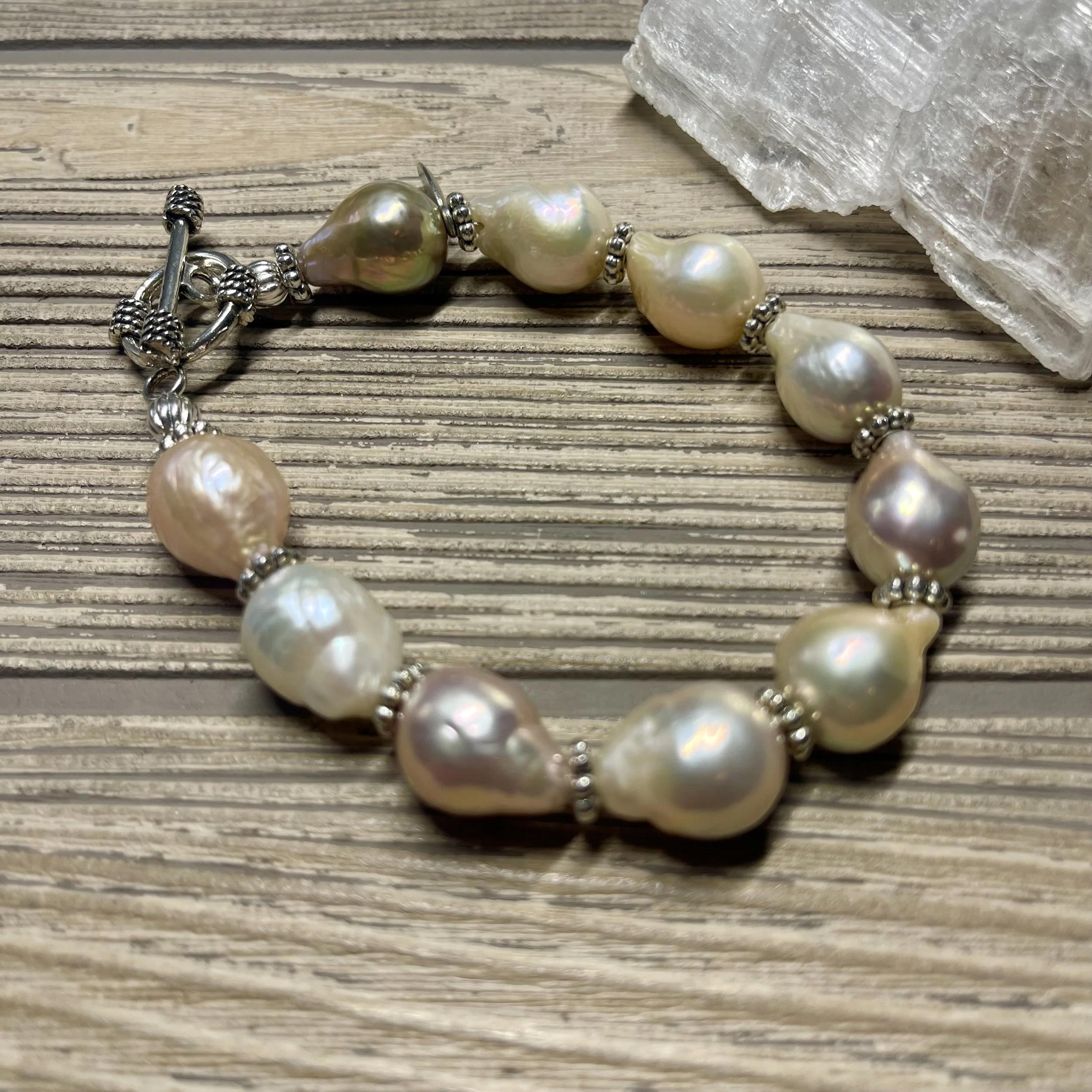 "THE DYNASTY LUMINARY" OOAK - Genuine Multicolor Baroque Pearl Grade AAA Designer Bracelet