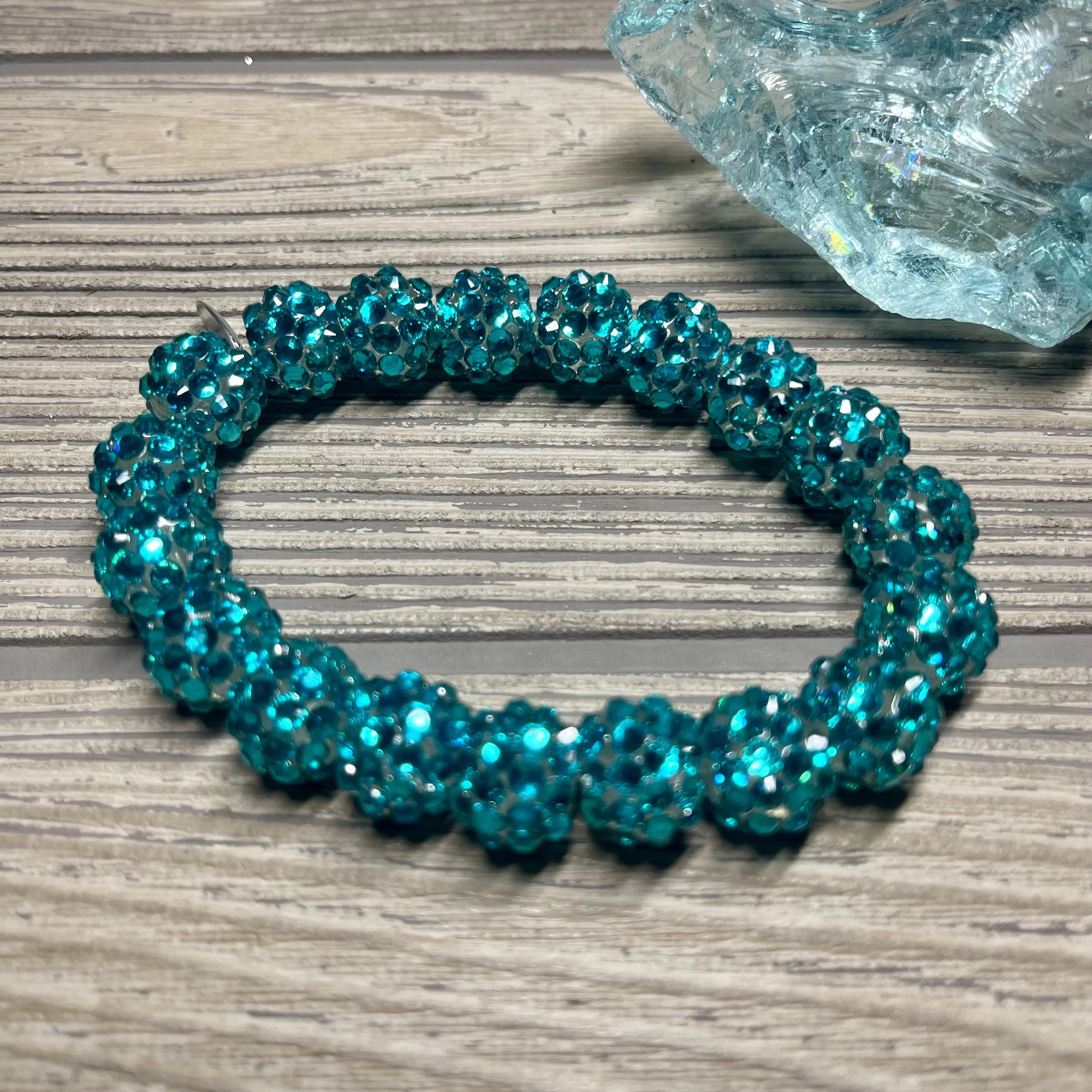 OOAK - Turquoise Blue Rhinestone Beaded Designer Bracelet