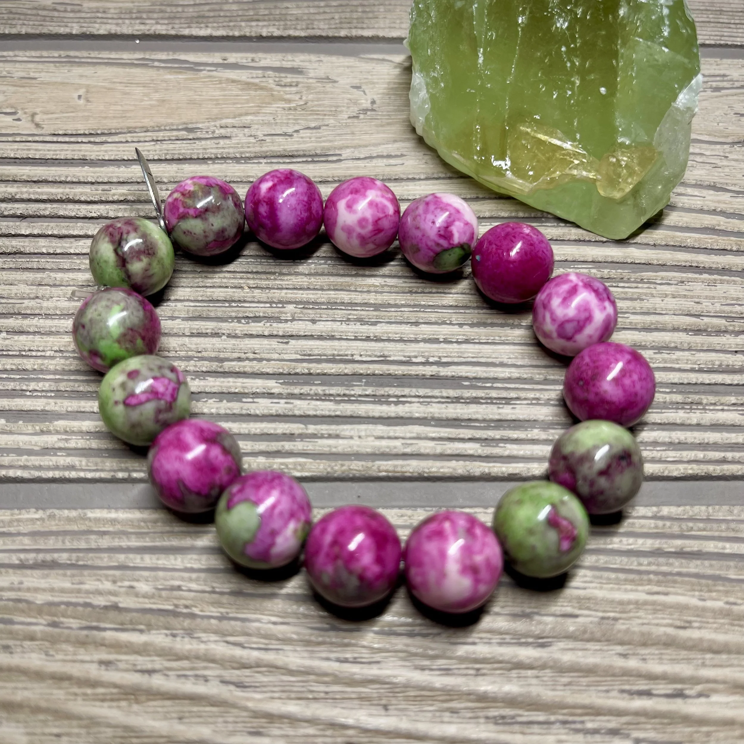 UNISEX - OOAK Natural Red/Pink/Green Rain Flower Jade Grade A+ Gemstone Designer Bracelet