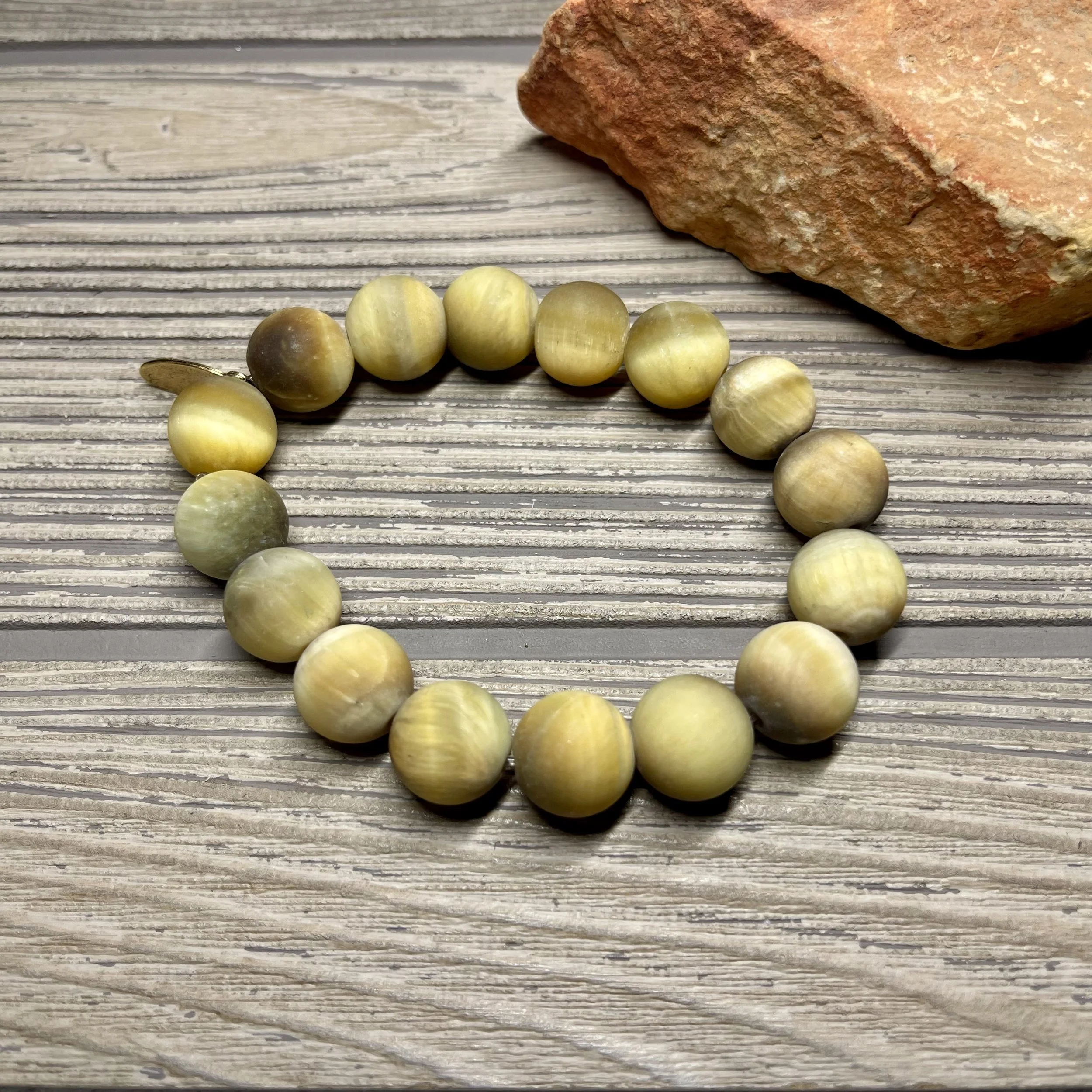 UNISEX - OOAK Genuine Natural Matte Golden Tiger-Eye Grade AAA Gemstone Designer Bracelet