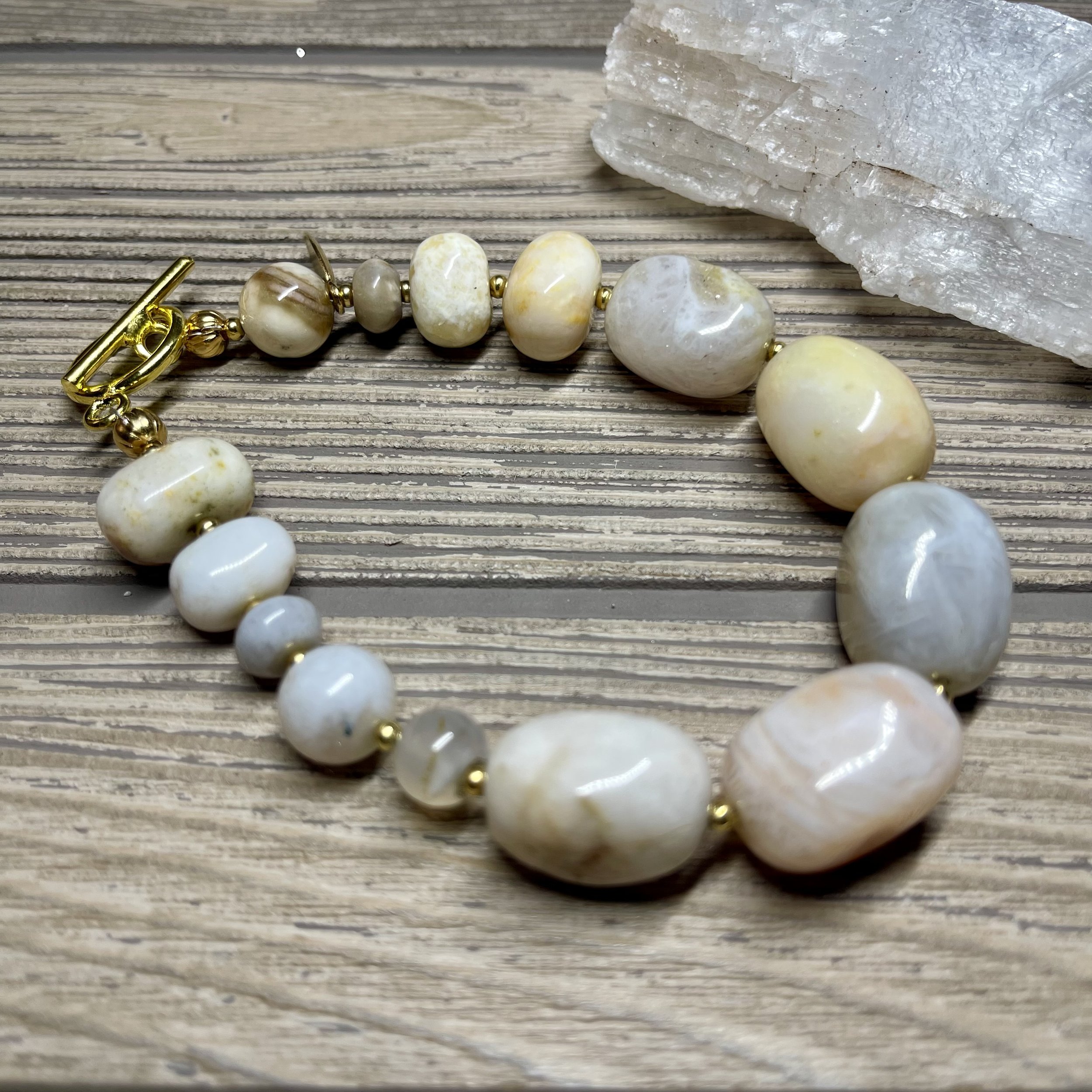 "BLUSH" OOAK - Genuine Multi-color Agate Grade AAA Size 9 inch Gemstone Designer Bracelet