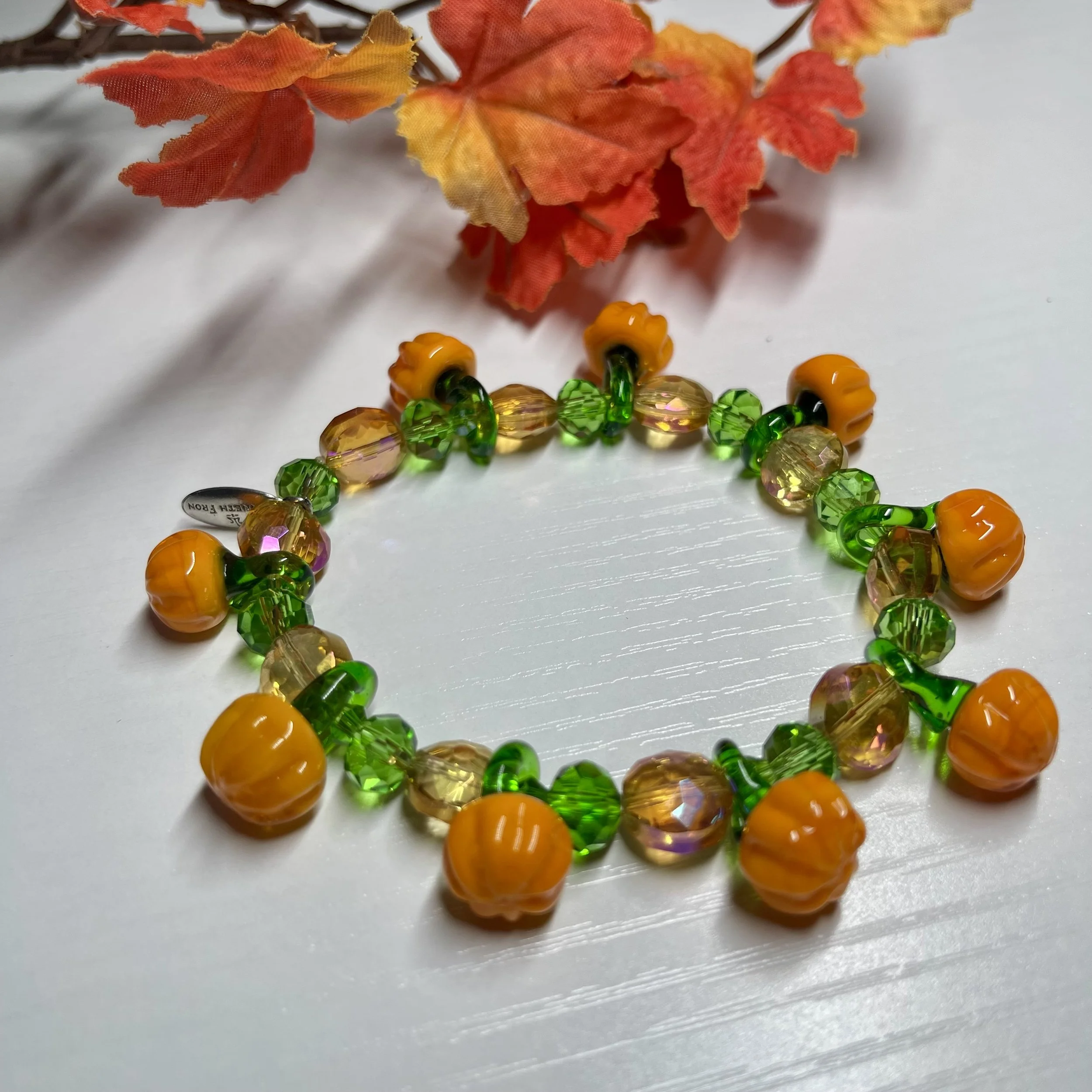 "ELEGANT PUMPKIN PATCH" Festive Lampwork Glass, Glass and Crystal Bracelet No. 12