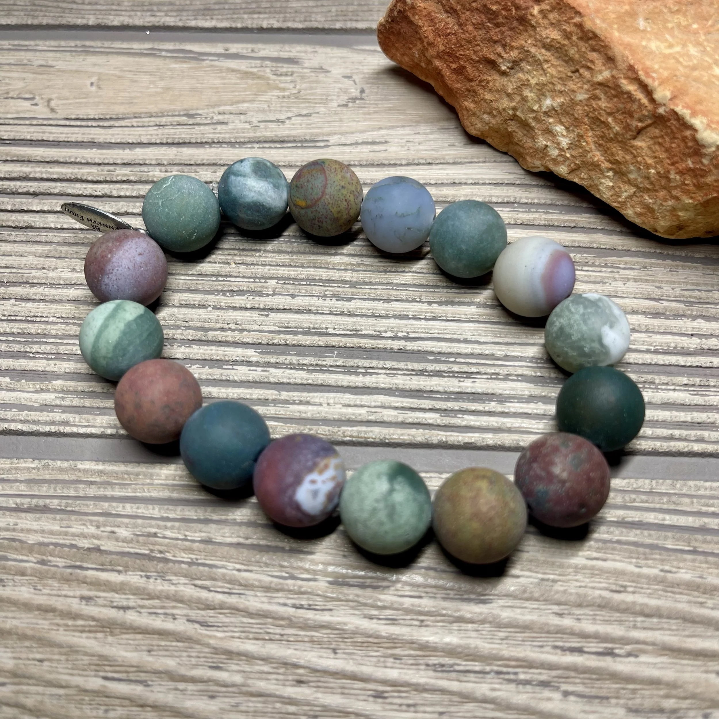 UNISEX - OOAK Natural Matte Multicolor Moss Agate Grade AAA Gemstone Designer Bracelet