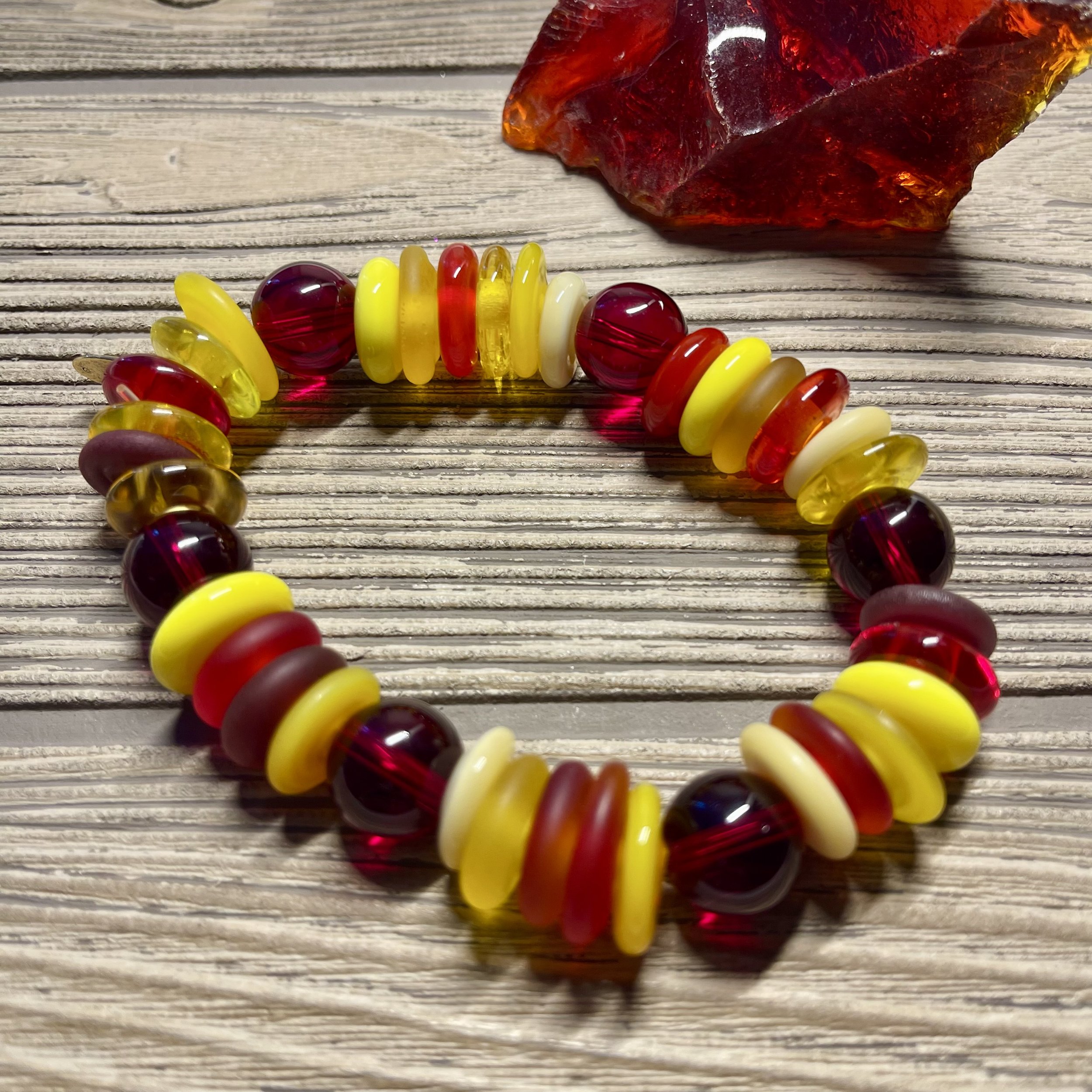 "HALDI CEREMONY" Artist Handmade Lampwork Glass Bead Designer Bracelet