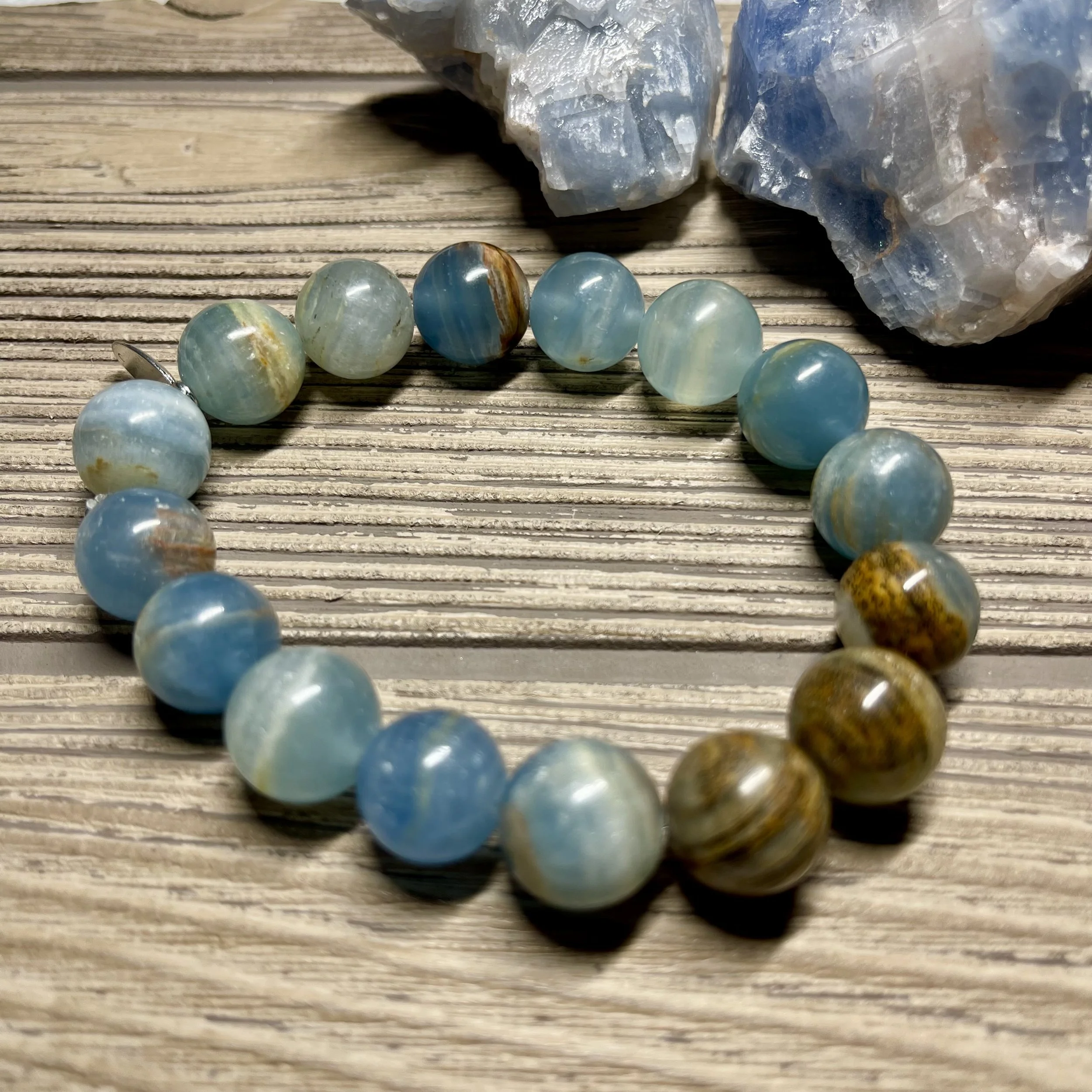 UNISEX - Natural Argentine Blue Memurian Aquatine Calcite Healing Gemstone Designer Bracelet