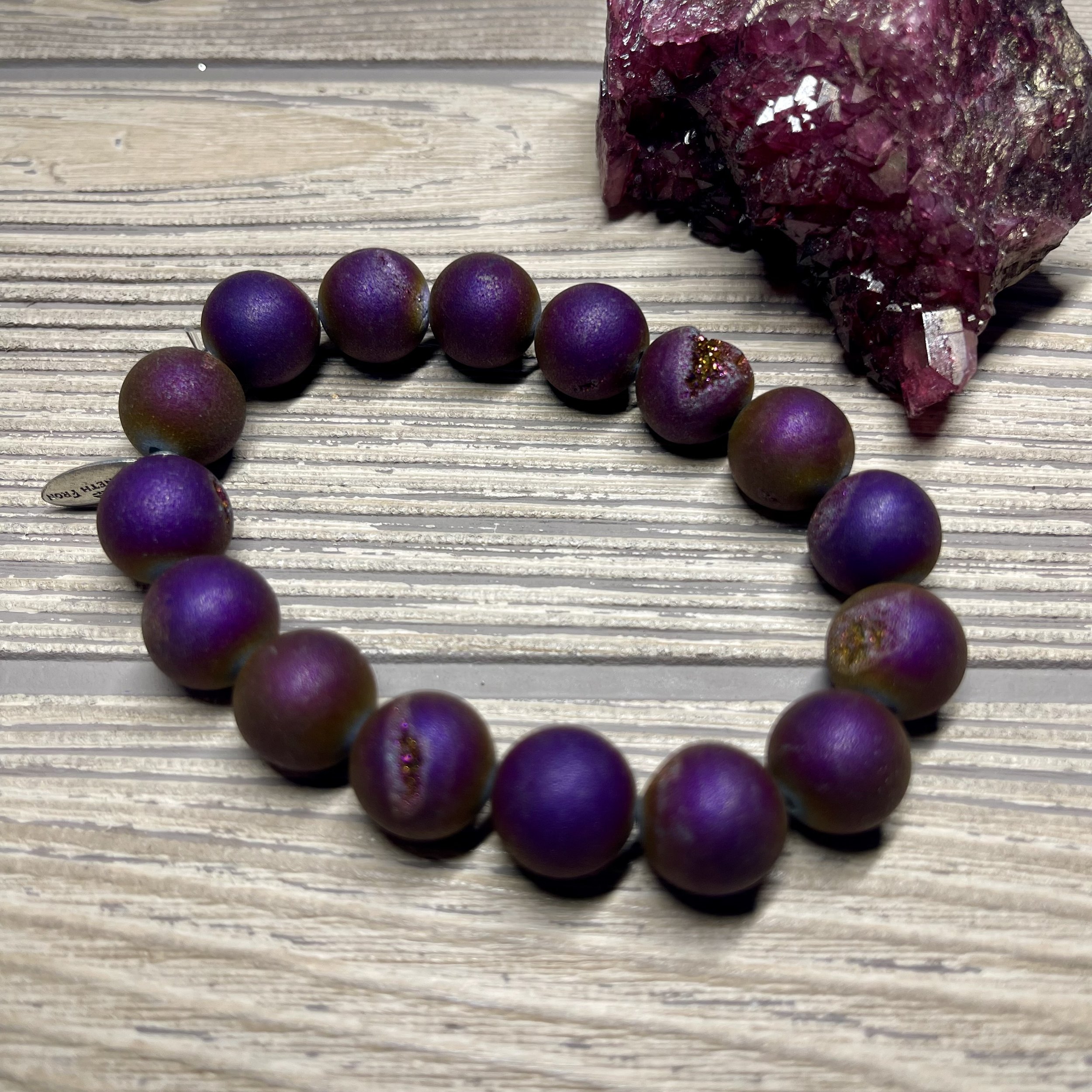 UNISEX - OOAK Genuine Natural Dark Magenta Matte Druzy Grade AAA Gemstone Designer Bracelet