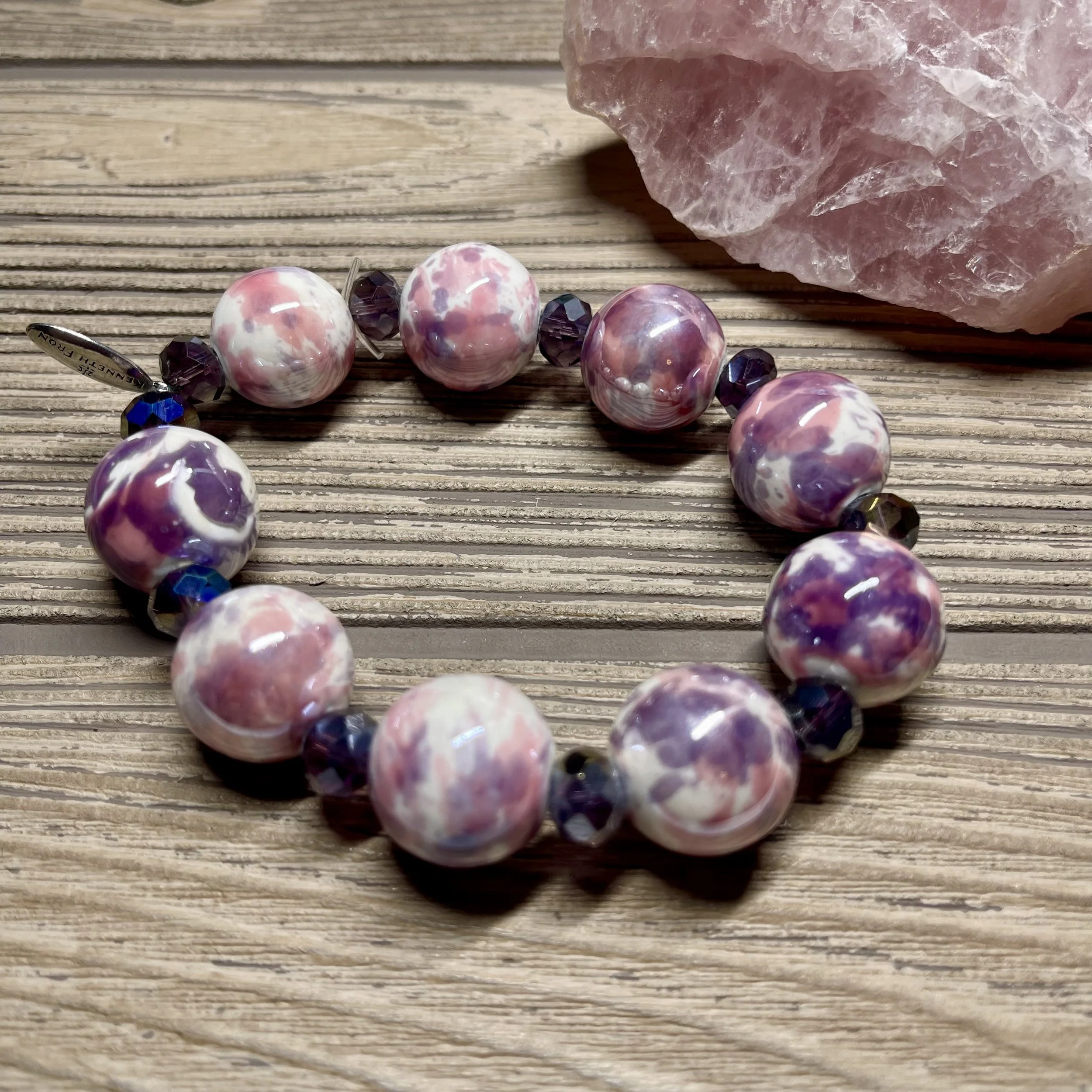 "SPRING SPLASH" Purple, Pink & White Color Ceramic and Crystal Fashion Designer Bracelet