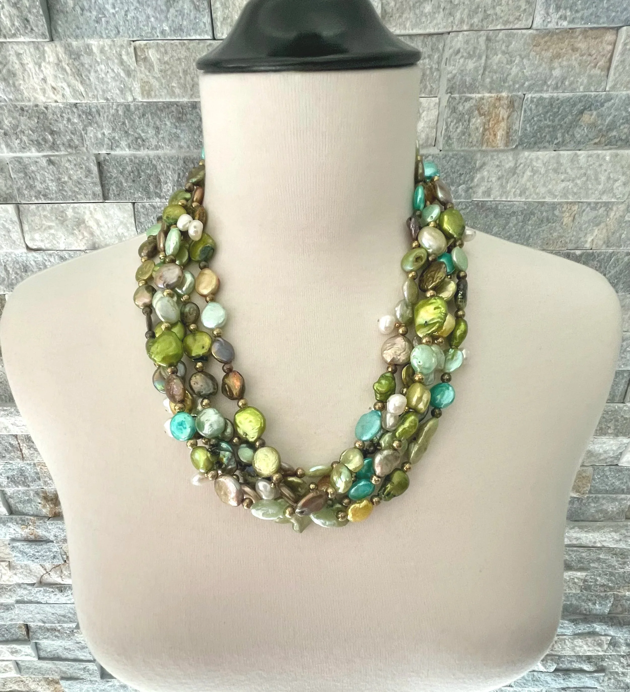"MERMAID OF THE SEA" Multistrand Freshwater Cultured Mixed Pearl Designer Necklace