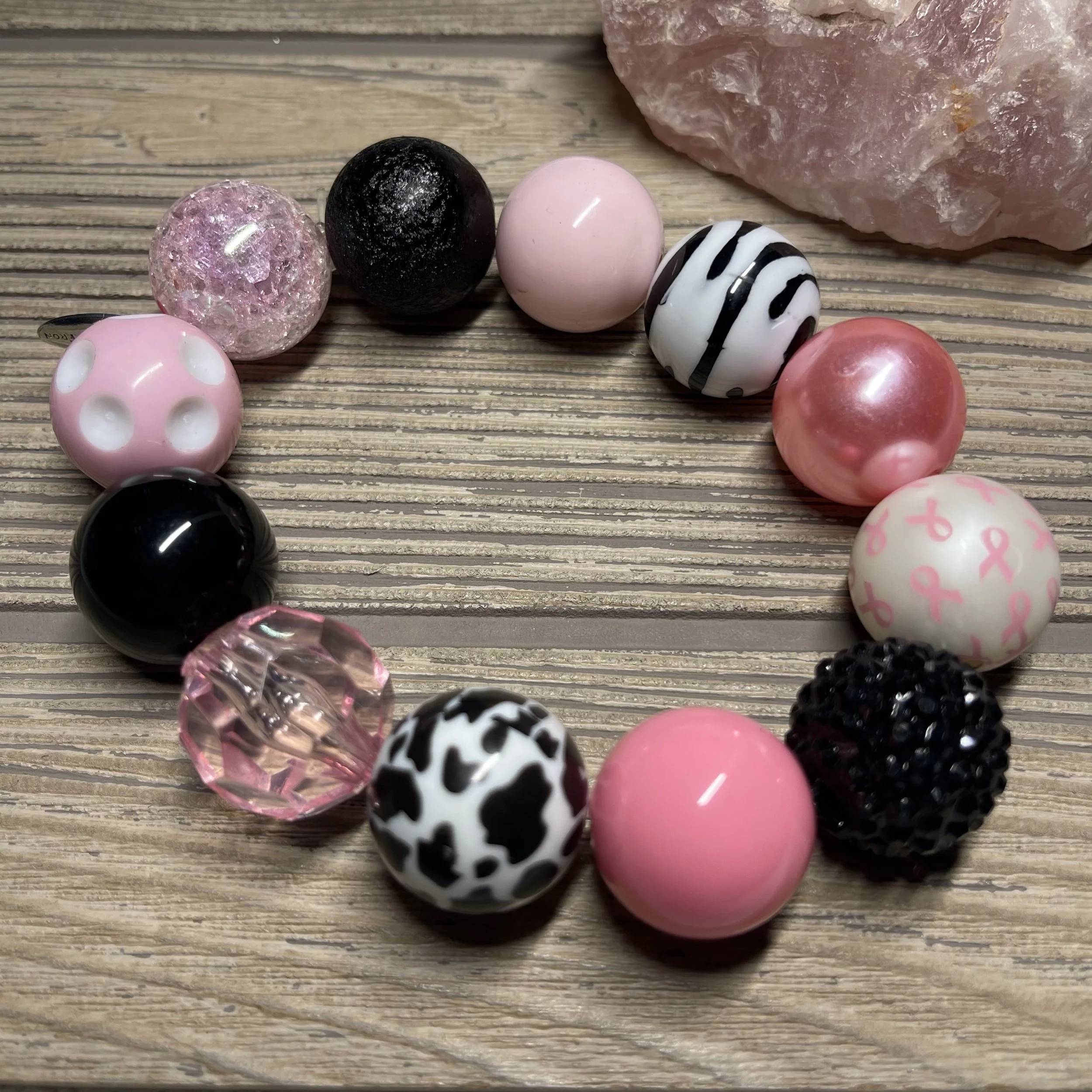 "BREAST CANCER AWARENESS" Fun Fashion Assorted Breast Cancer Awareness Theme Bead Designer Bracelet
