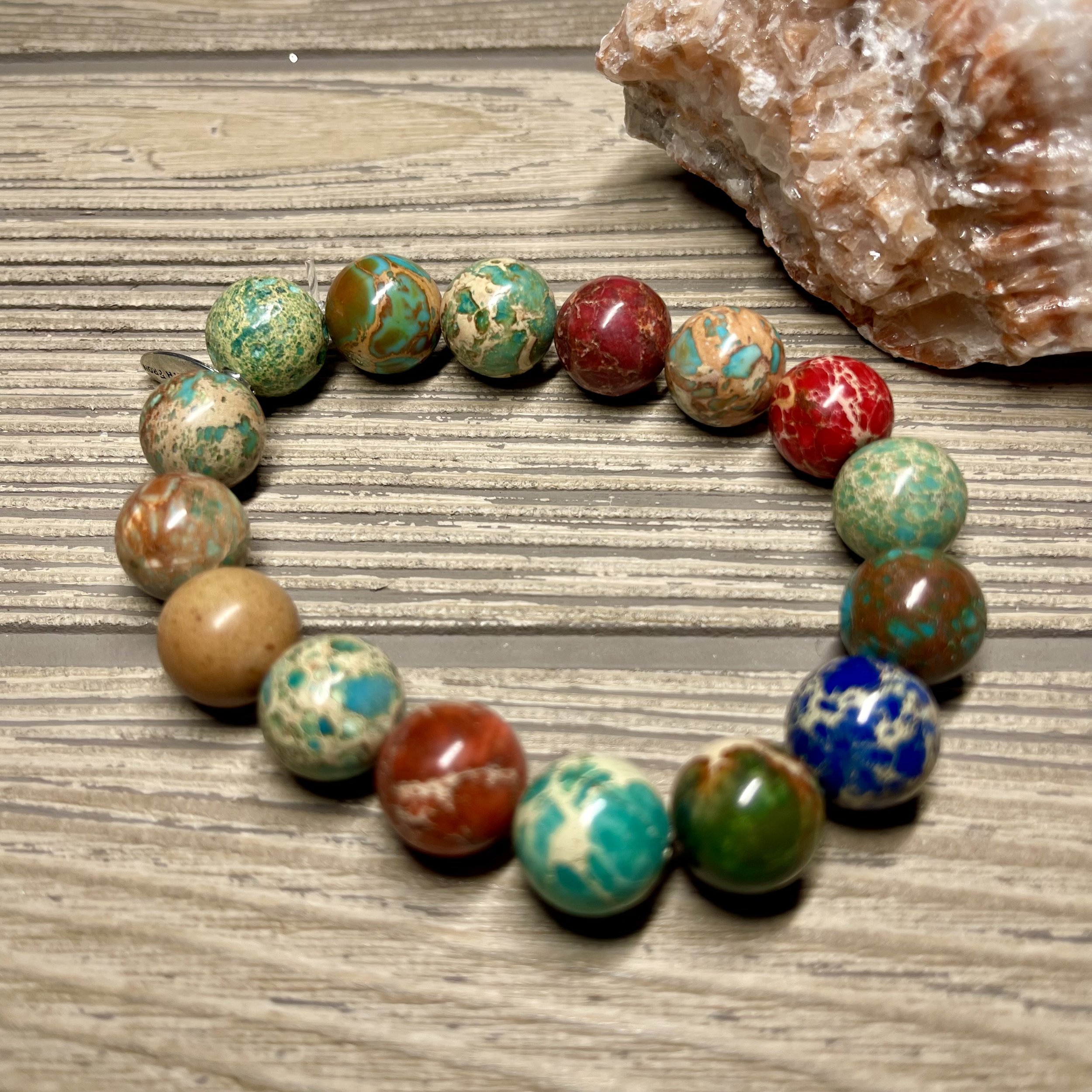 UNISEX - OOAK Natural Rainbow Sea Sediment Imperial Jasper Gemstone Designer Bracelet
