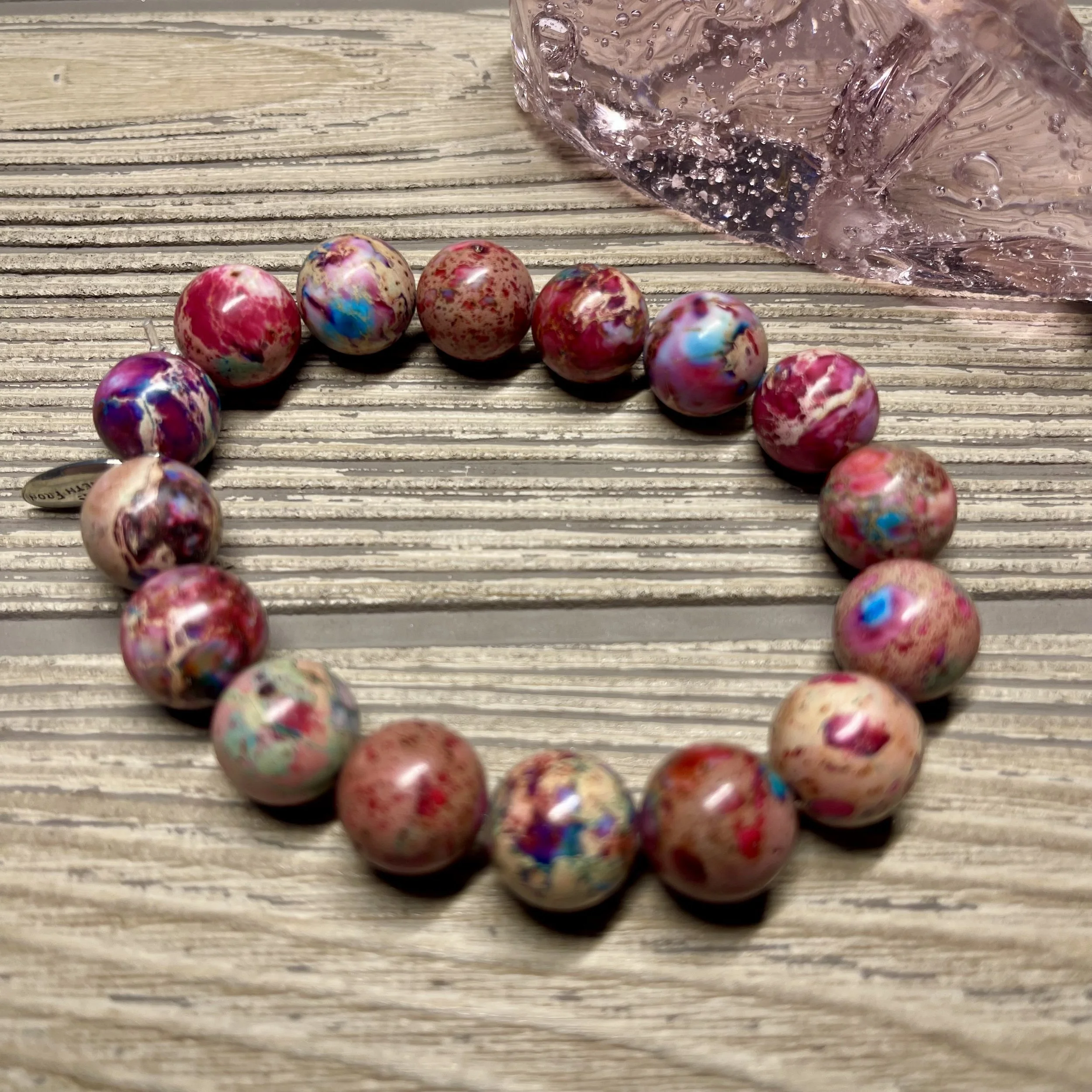 UNISEX - Natural Smooth Purple, Red, Light Blue Sea Sediment Imperial Jasper Gemstone Designer Bracelet