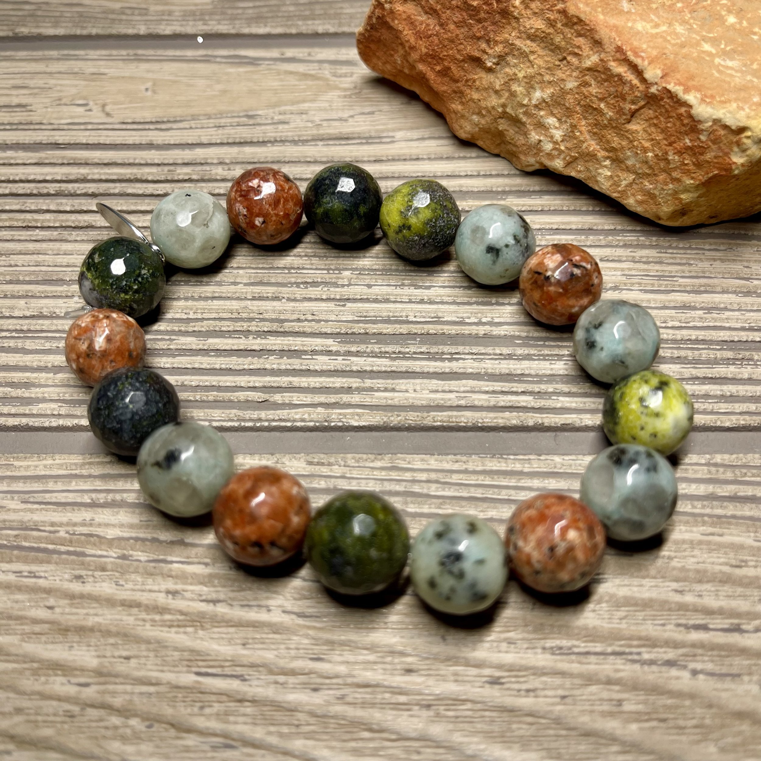 UNISEX - OOAK Natural Multicolor Faceted Laguana Lace Grade AA Agate Gemstone Designer Bracelet