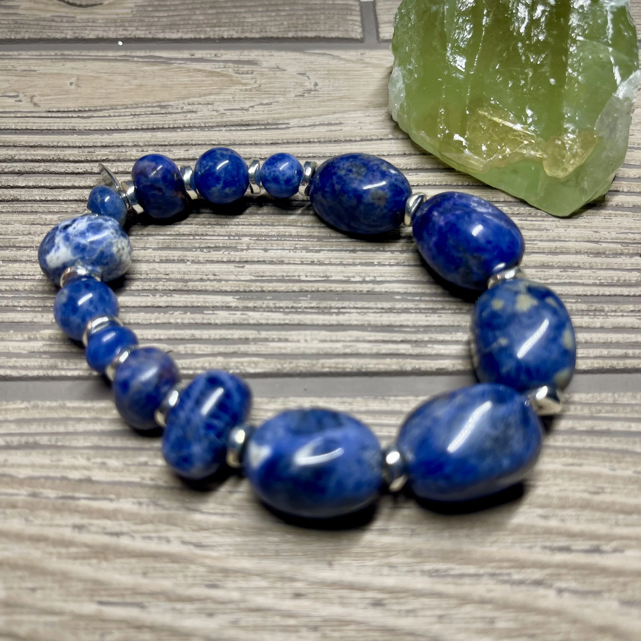 "DENIM" OOAK - Genuine Natural Smooth Sodalite Grade AAA Size 7 1/2 inch Gemstone Designer Bracelet