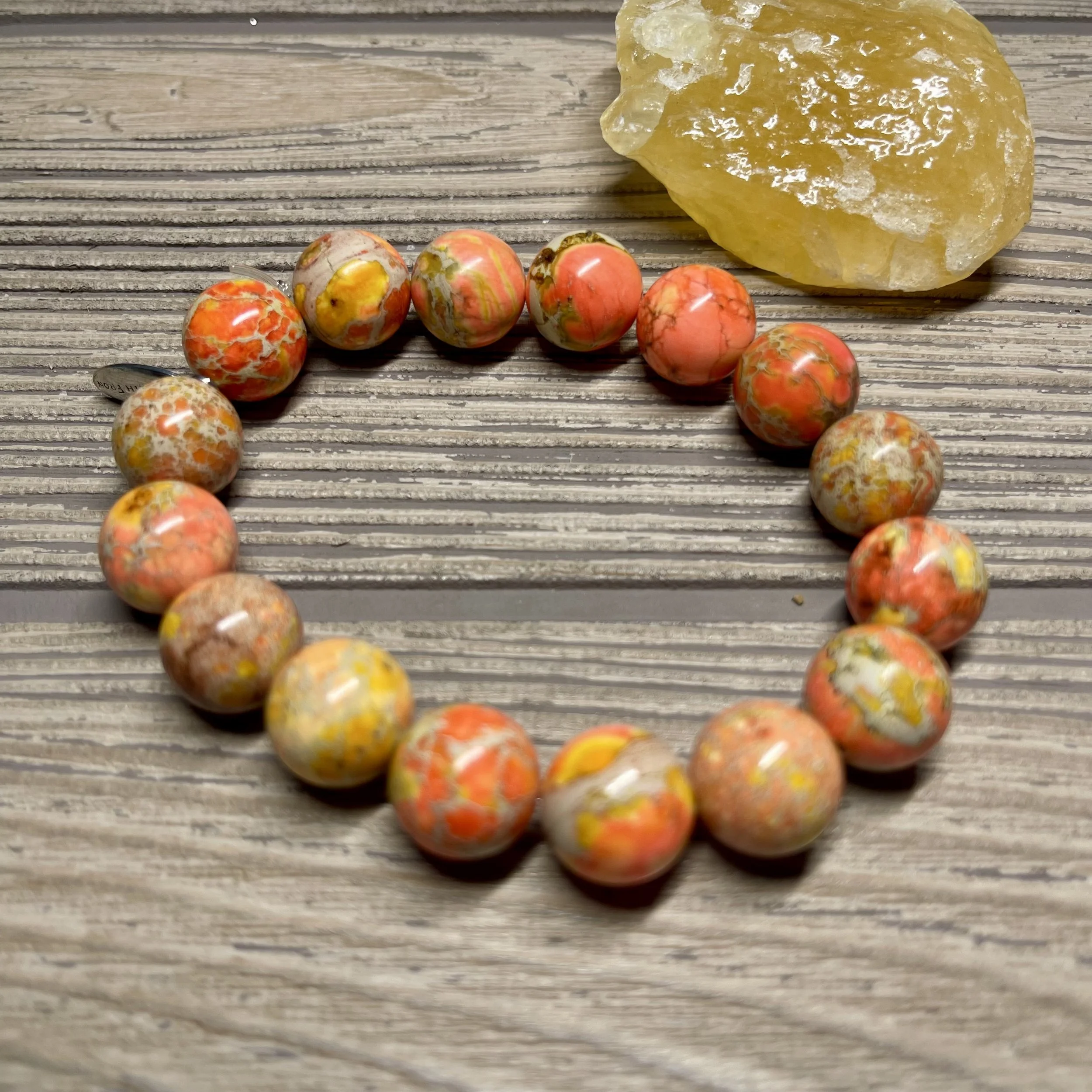 UNISEX - OOAK Genuine Red Orange Sea Sediment Imperial Jasper Grade AAA Gemstone Designer Bracelet