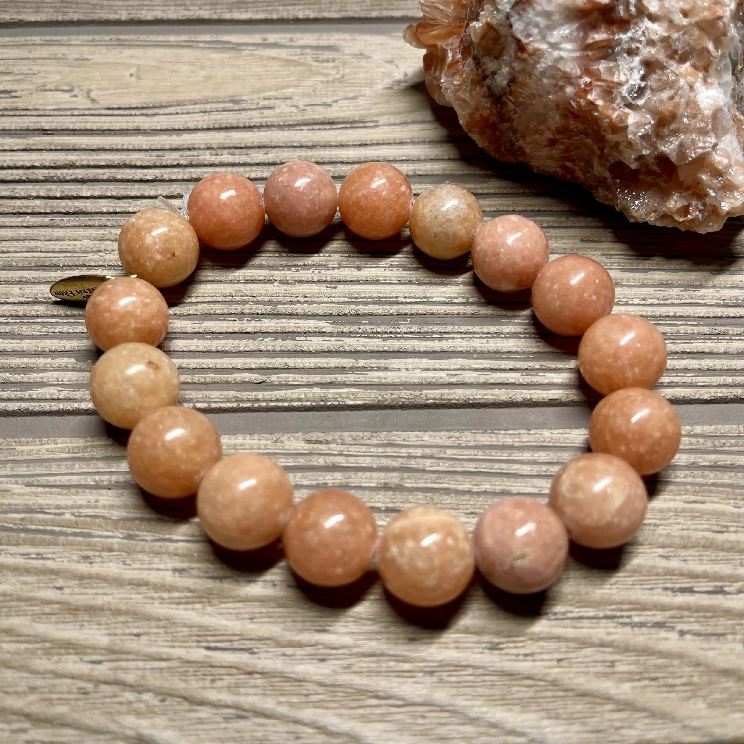 UNISEX - OOAK Genuine Natural Smooth Round Peach Calcite Blue Coral Grade AAA Gemstone Designer Bracelet