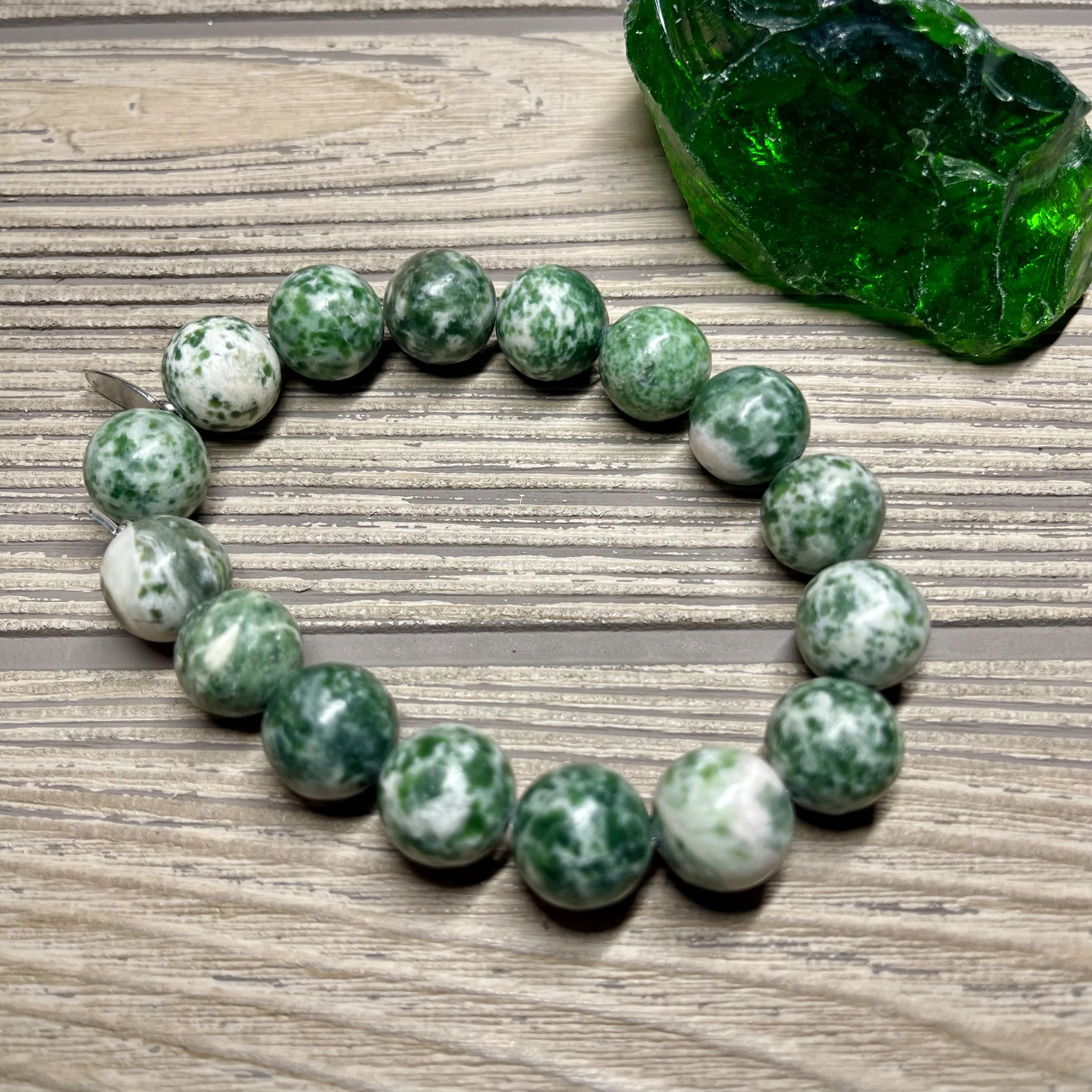 UNISEX - OOAK Natural Green Dot Jasper Grade AA Gemstone Designer Bracelet
