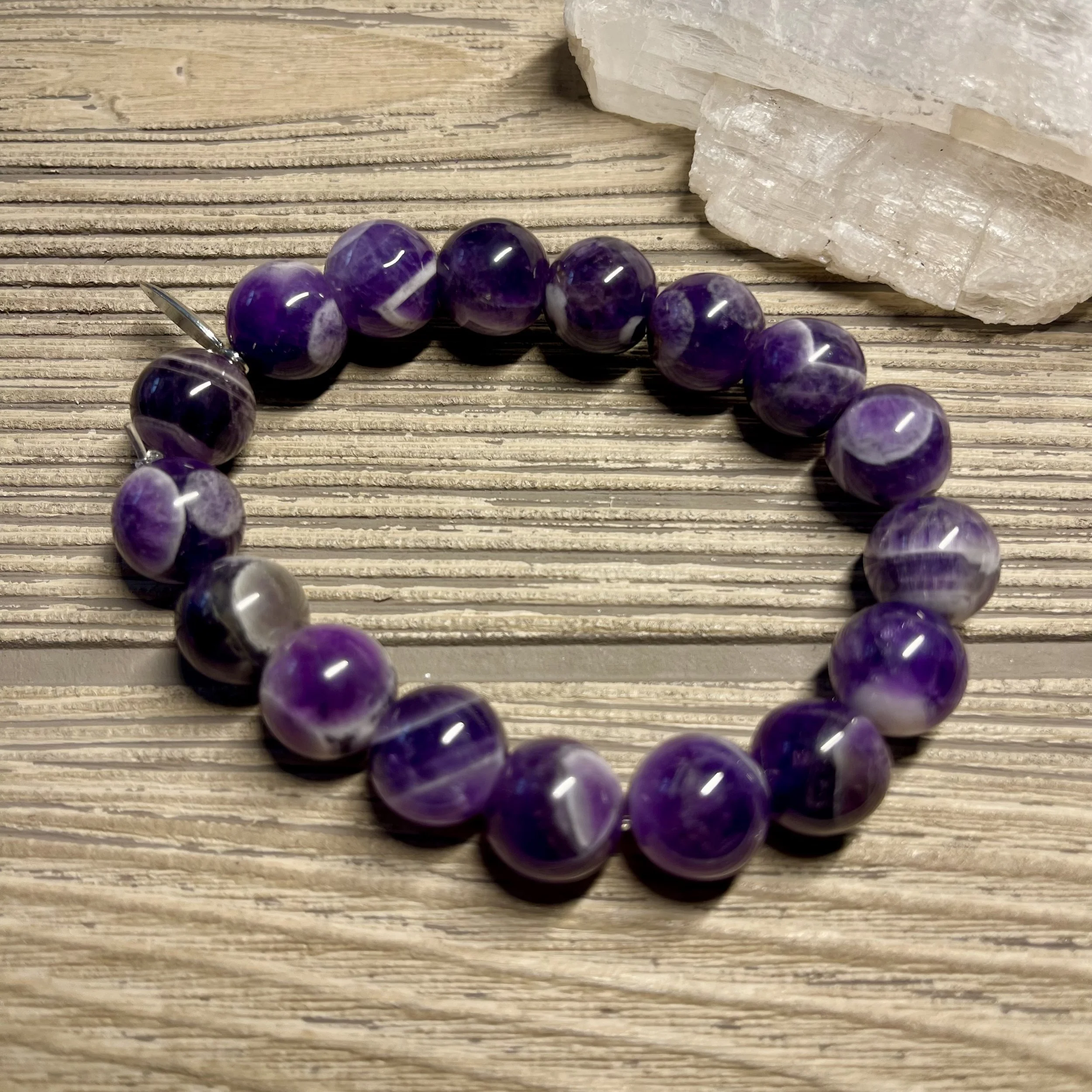 UNISEX - OOAK Genuine Smooth Chevron Amethyst Gemstone Designer Bracelet