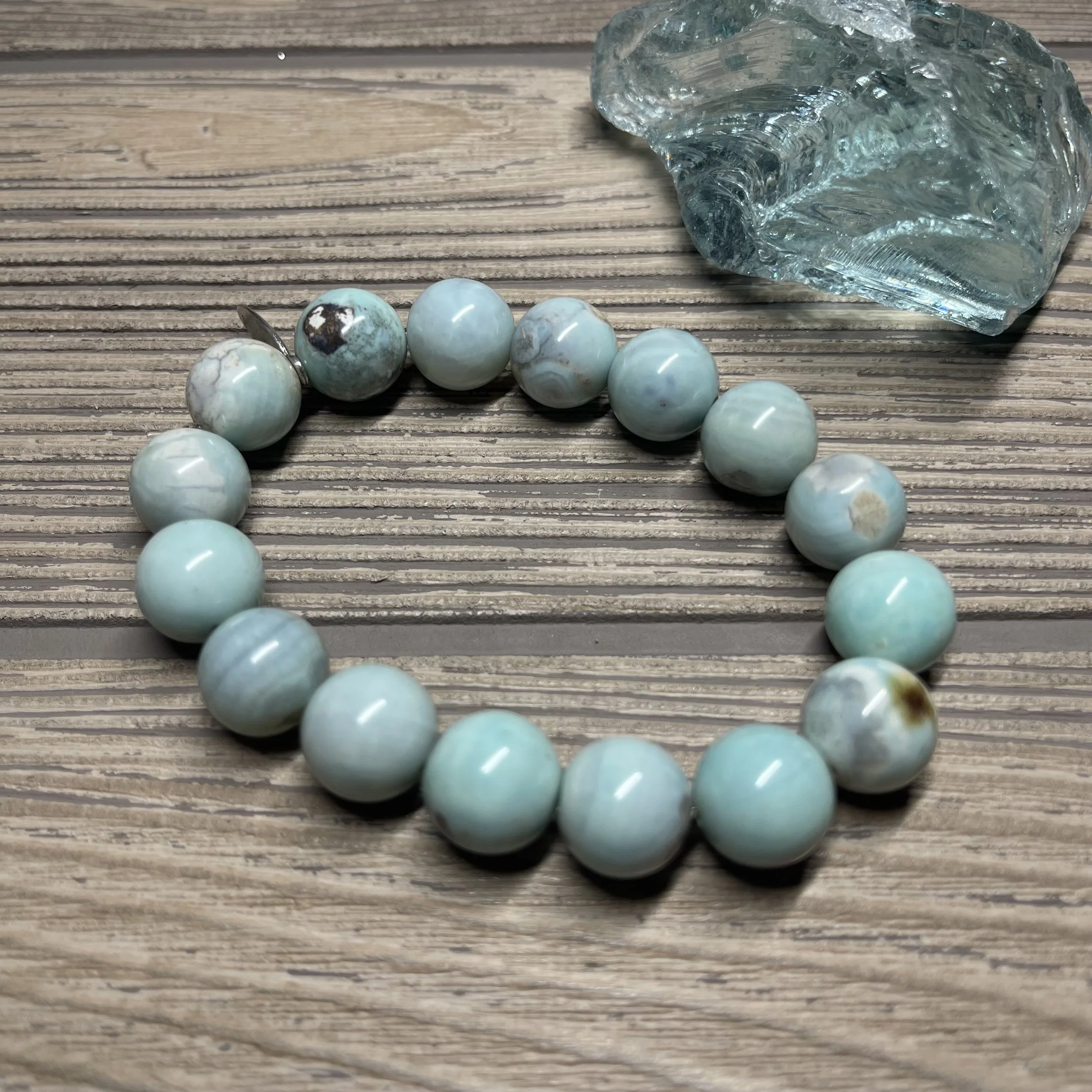 UNISEX - OOAK Genuine Natural Larimar Grade AAA Gemstone Designer Bracelet