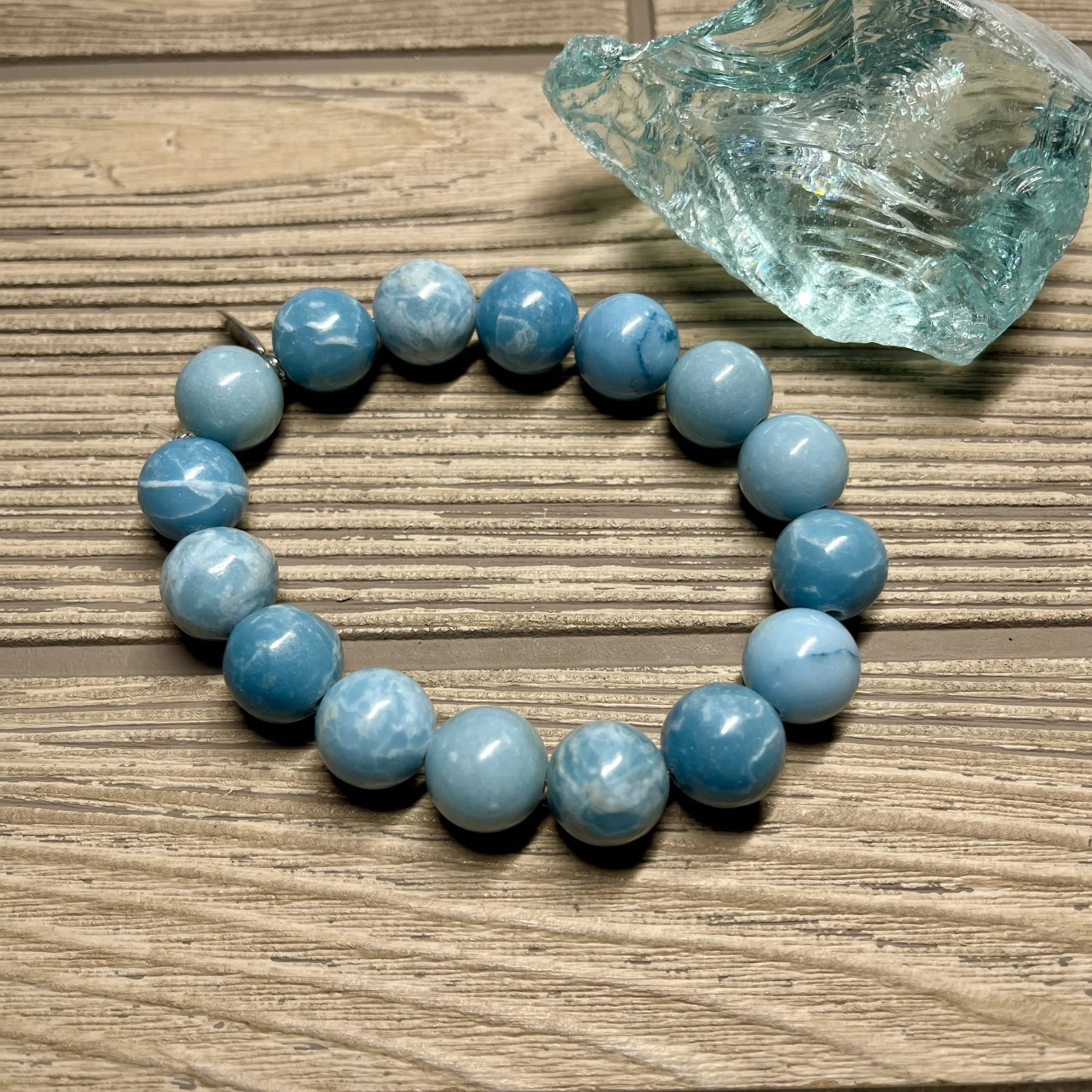 UNISEX - OOAK Genuine Smooth Larimar Quartz Gemstone Designer Bracelet