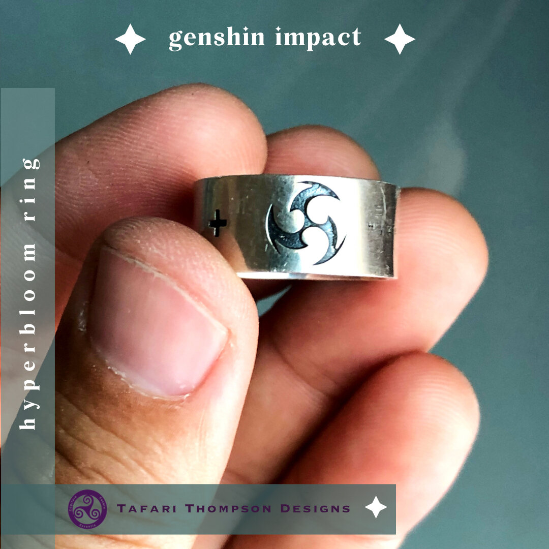 The Hyperbloom Power Ring is NOW AVAILABLE! The premium Genshin Impact &quot;Visions&quot; jewelry line for men and women is here. Crafted in silver, these high-quality pieces represent the power of Genshin's elements and their reactions. Visit Gensh