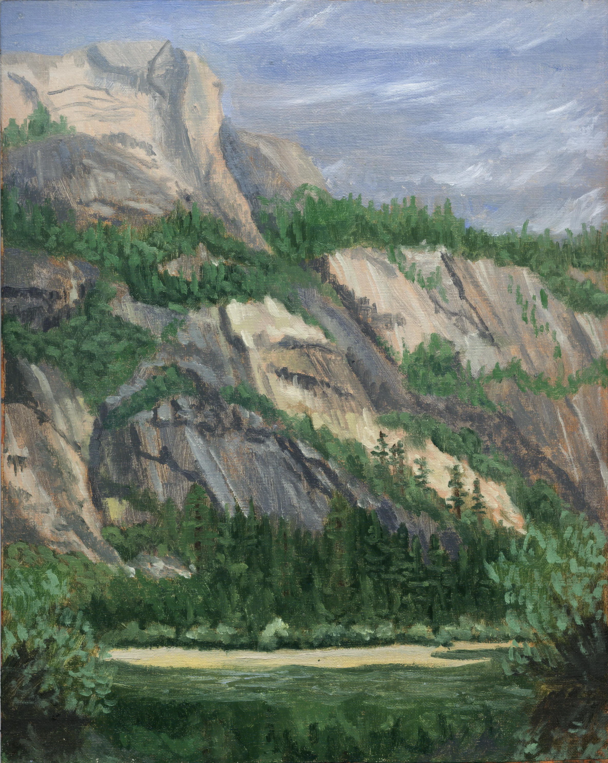    View from Mirror Lake, Yosemite National Park, CA  , 2015 oil on linen 10" x 8"  Inspired by Albert Bierstadt  