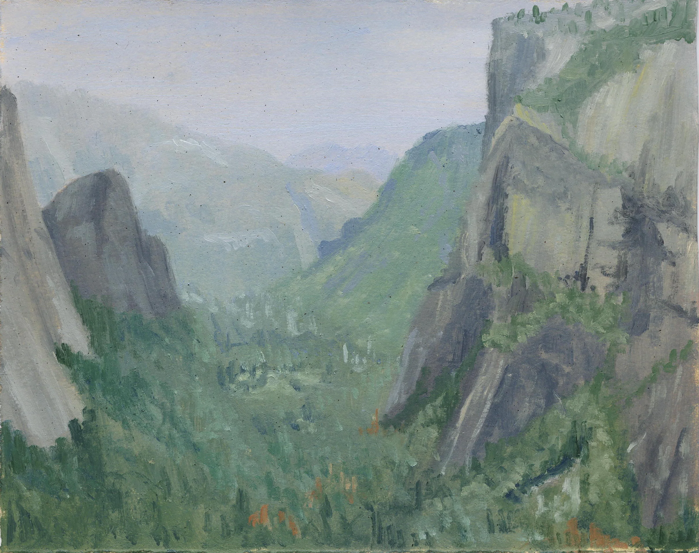    Yosemite Valley from Four Mile Trail, CA  , 2015 oil on linen 6x8"  Inspired by Albert Bierstadt  