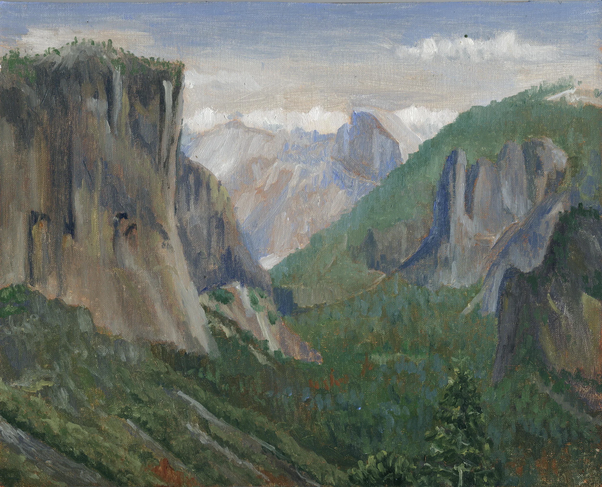    View from Inspiration Point, Yosemite National Park, CA  , 2015 oil on linen 8" x 10"  Inspired by Albert Bierstadt  