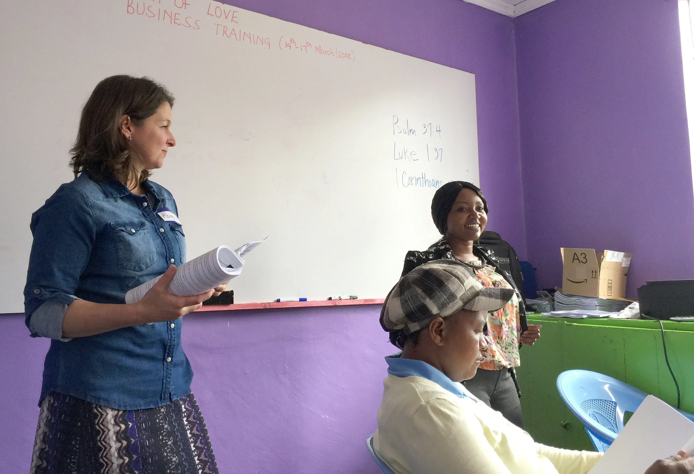 Teaching a small business lesson with Lucy (right) last month.
