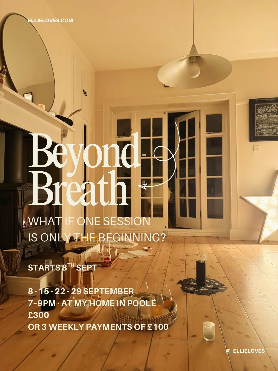BEYOND BREATH / 4 Wednesday evenings - begins September 8th 7-9pm

After doing this work for many years, my passion is for depth, community and creating safety for exploration ⚡️ and September is a beautiful time to do it. As the evenings draw in, an