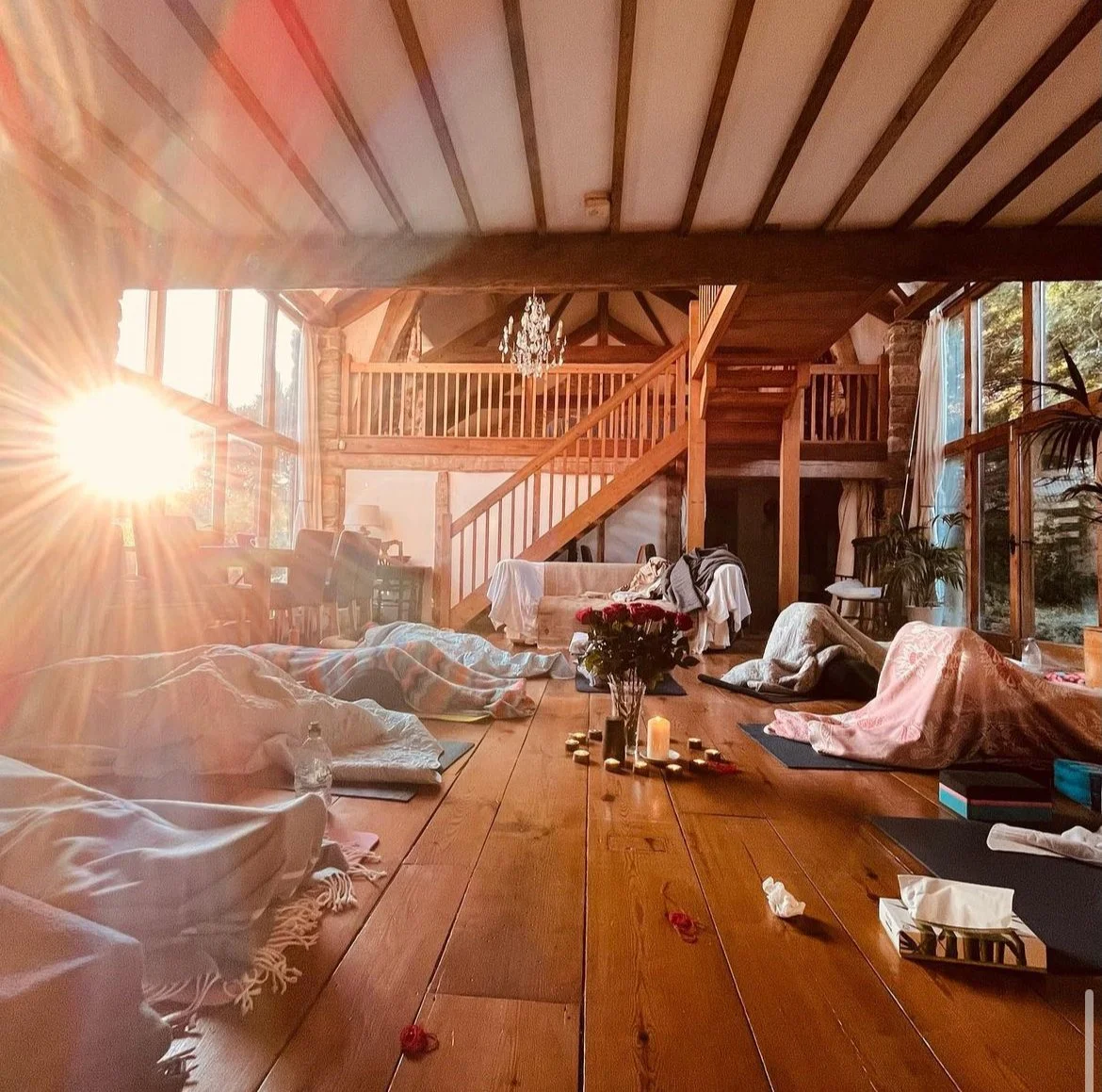 Retreat venue set up for a group breathwork session