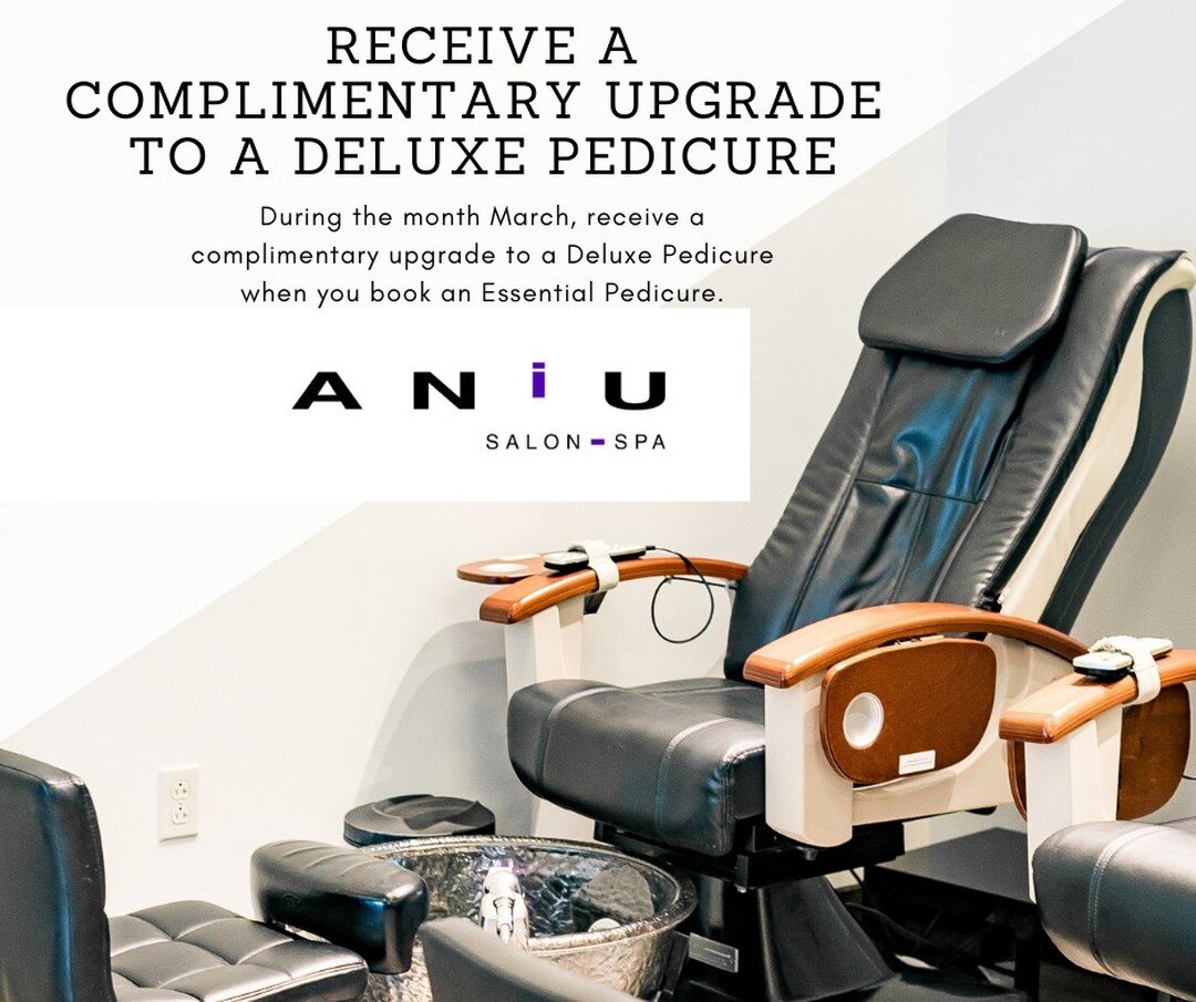 It's March! That means our Deluxe Pedicure Special is back! Receive a complimentary upgrade to a a Deluxe Pedicure when you book an Essential Pedicure. See you soon!