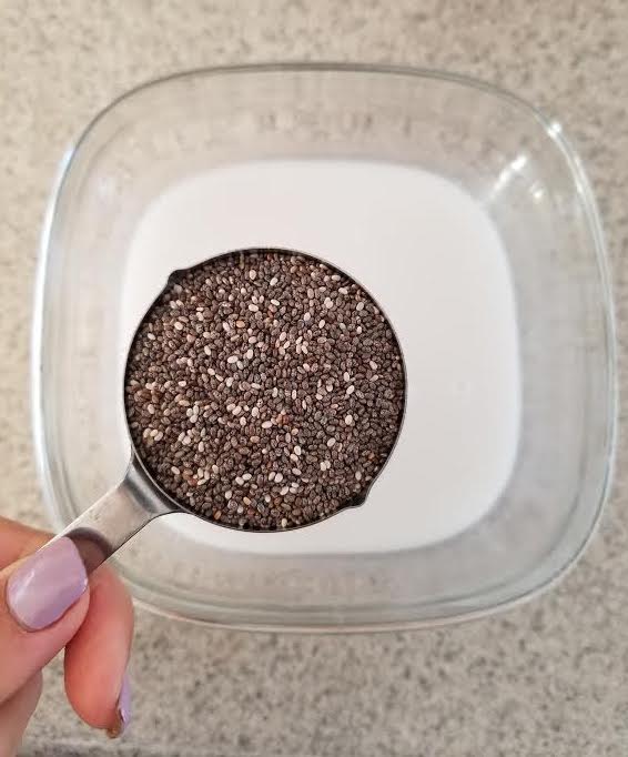Adding your chia seeds to your MILK …. This whole recipe takes less then 5 mins to Prepare!