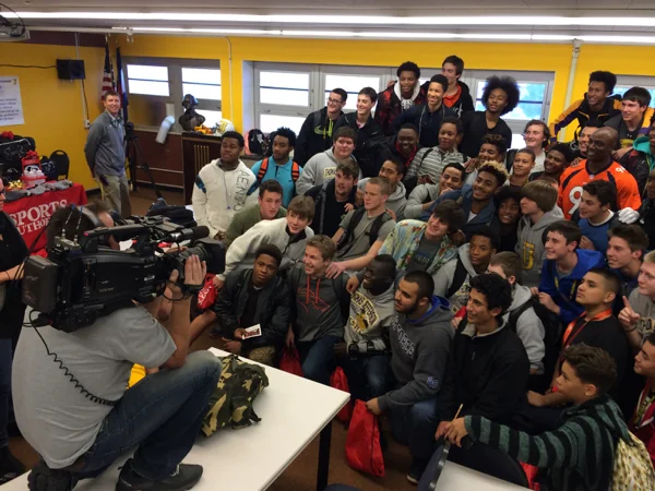 Big Pictures camera crew films the happy kids after the gag