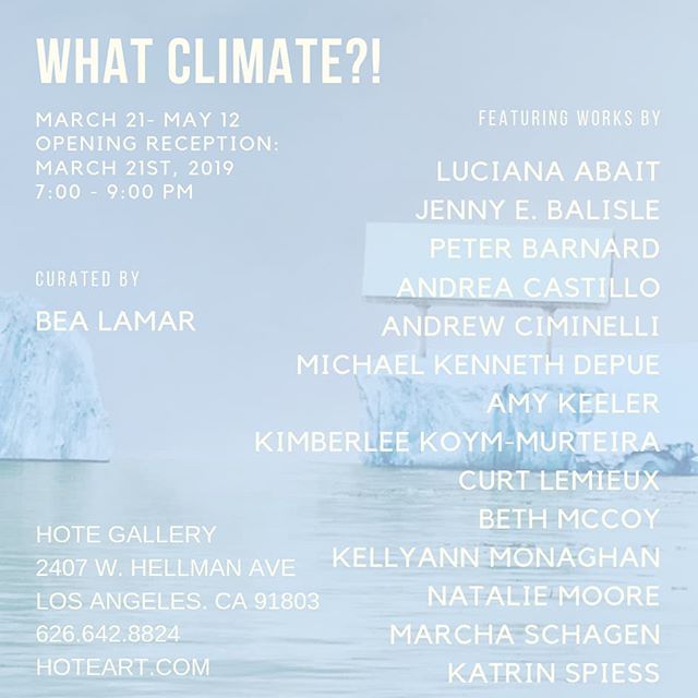 Opening this Thursday: What Climate?!
Link in profile ⬆️
A Climate-centric art exhibit featuring #artists #lucianaabait #jennyebalisle #peterbarnard #andreacastillo #andrewciminelli #michaelkennethdepue #amykeeler #kimberleekoymmurteira #curtlemieux 