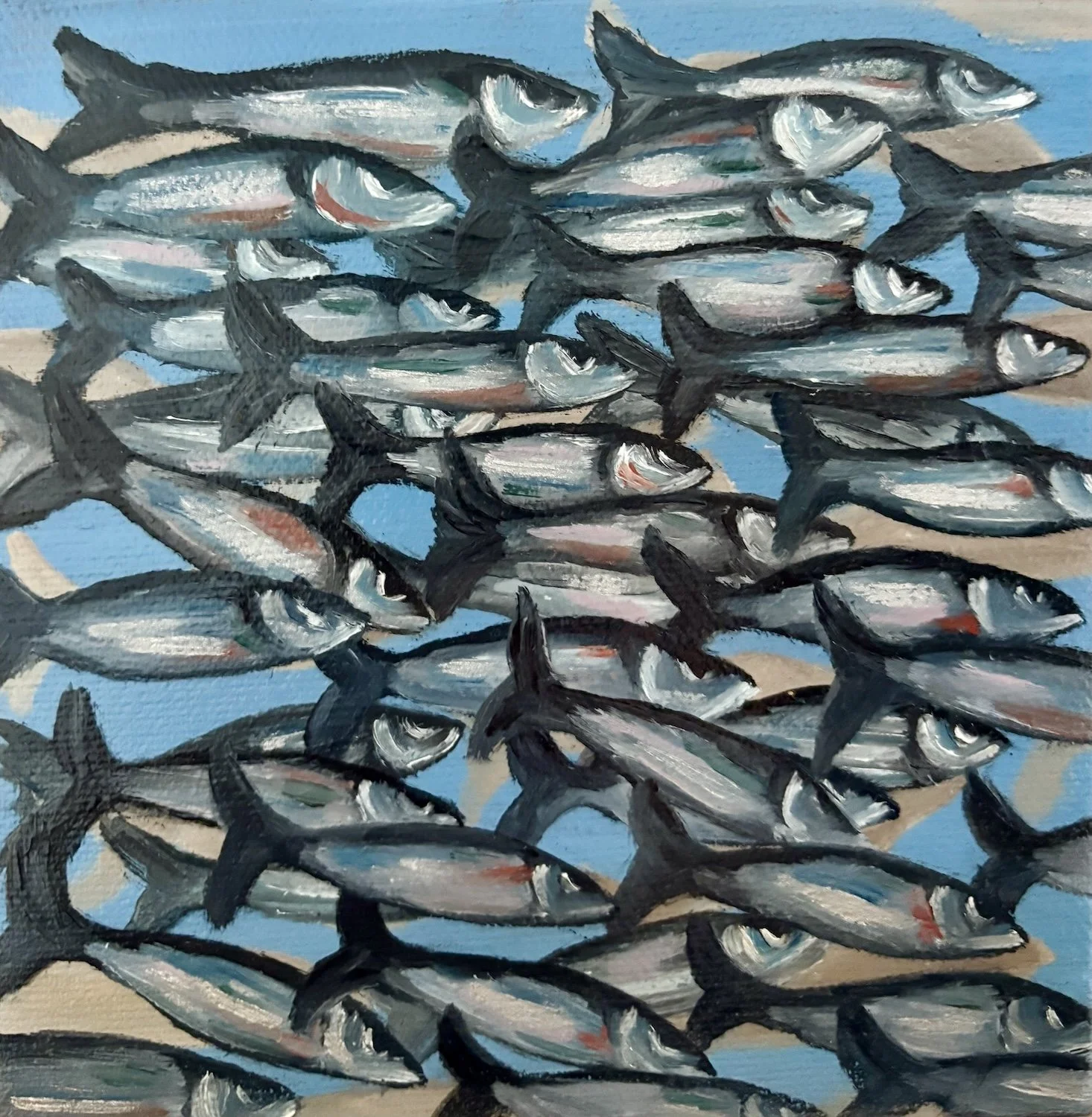 LIttle Fishes<br>oil on canvas<br>5" x 5"<br>2024<br><b>SOLD</b>