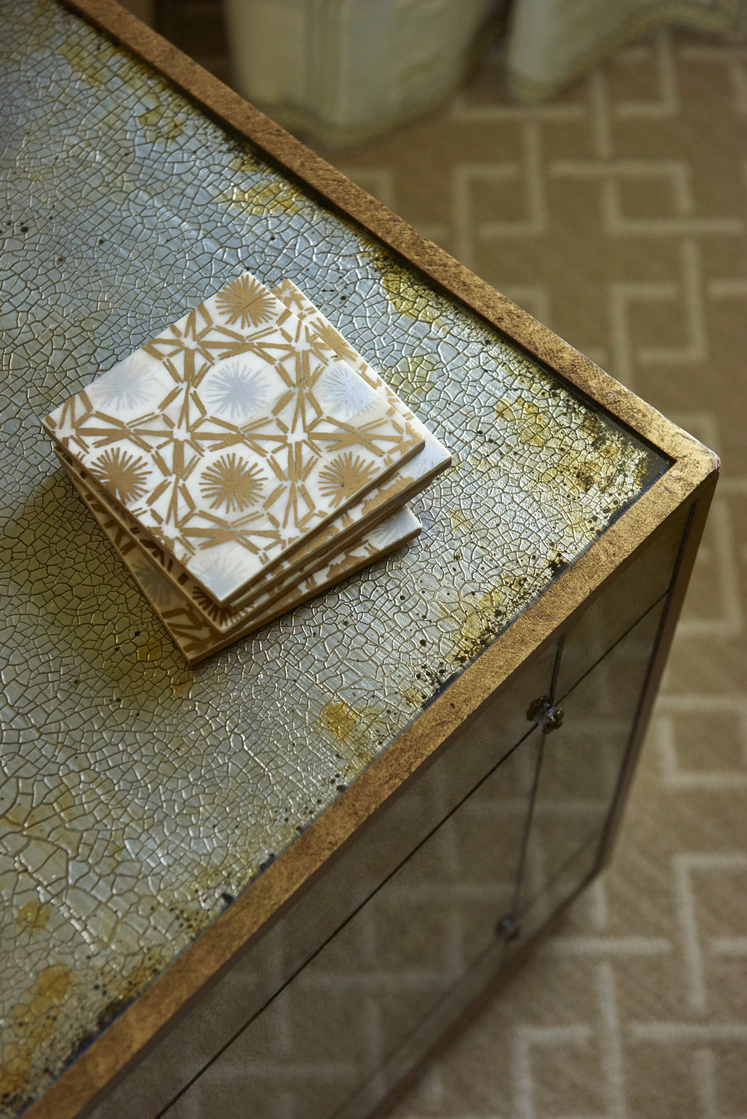 Antiqued mirror cube table