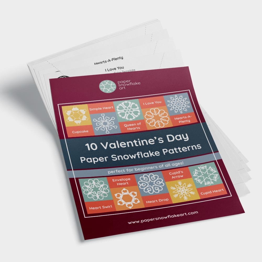 Valentine's Day Paper Snowflake Printed Patterns - 10 Printed Pattern Pack - Easy to Fold &amp; Cut