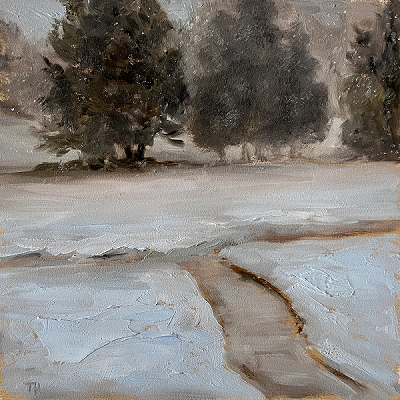 "Five O'Clock Snow Sketch" 6"x6" landscape
