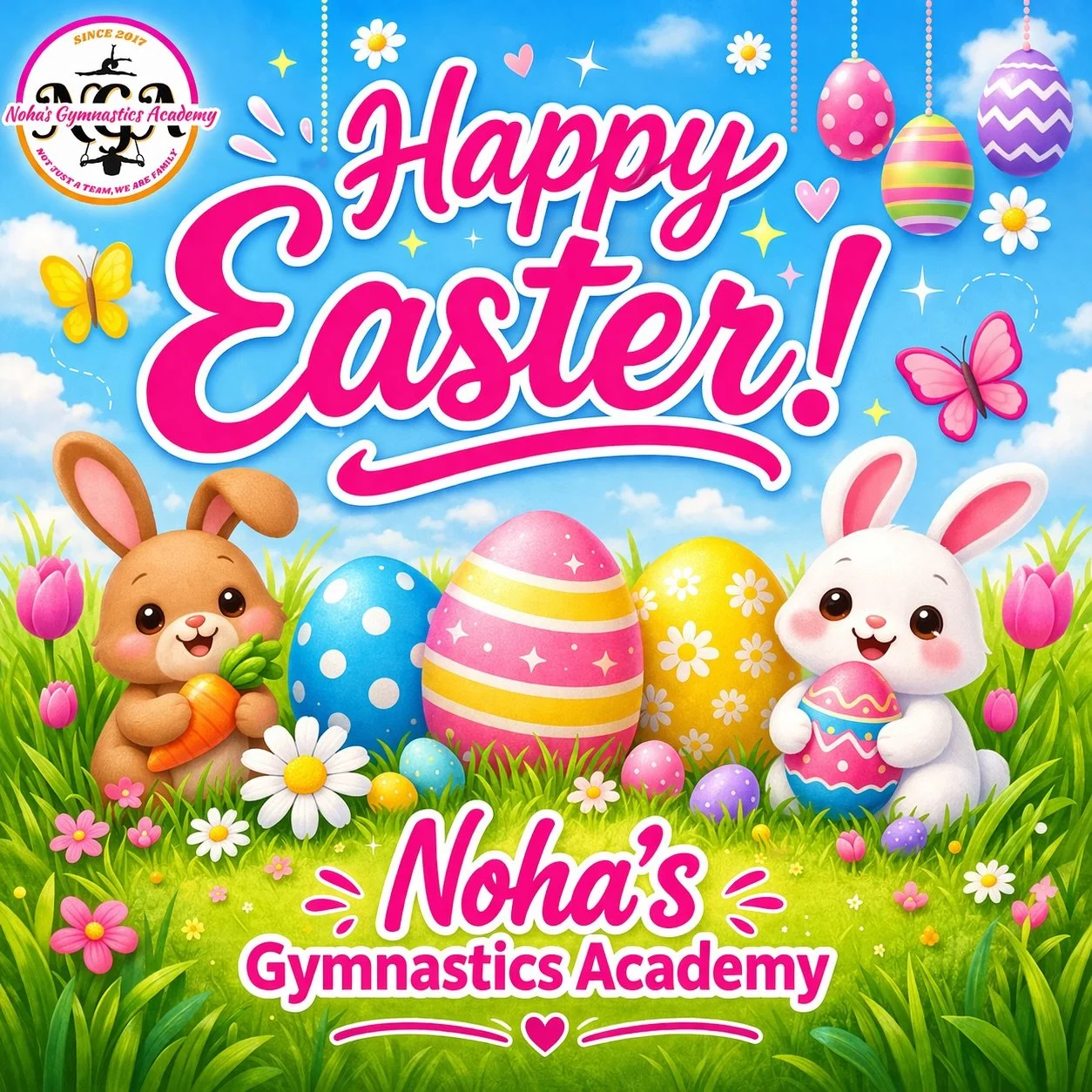 Happy Easter from our Noha&rsquo;s Gymnastics family to yours! 🐣💖 

Wishing everyone a day full of smiles, sunshine, and sweet moments together! 🐰☀️🩵