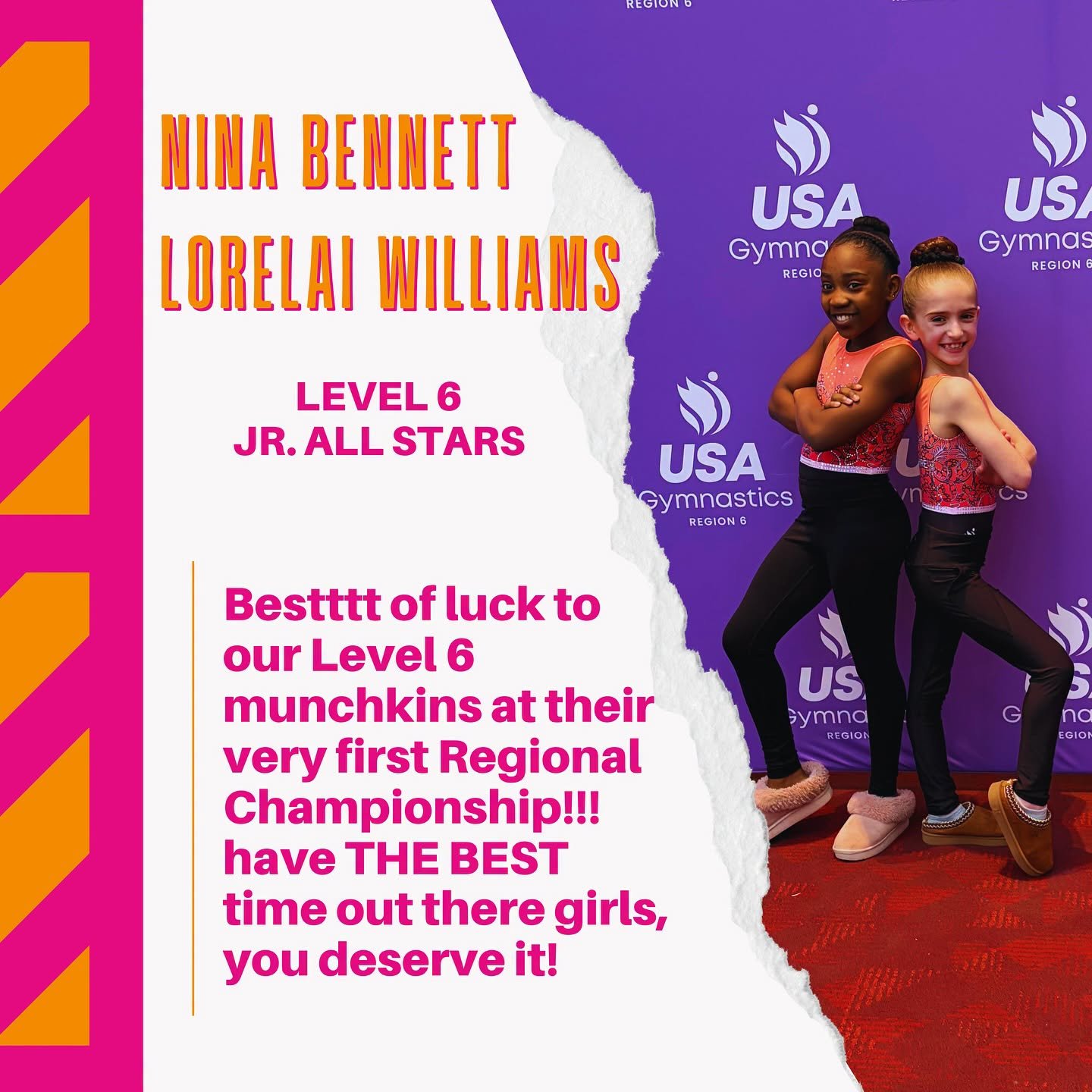 👋🏼 Helloooooo from our final day of the Level 6-8 Regional Championships here at the Mass Mutal Center📍

We are sending a HUGE congratulations to Level 6s, Nina and Lorelai on qualifying to their first ever Regional Championships!!! 🥳 Have soooo 