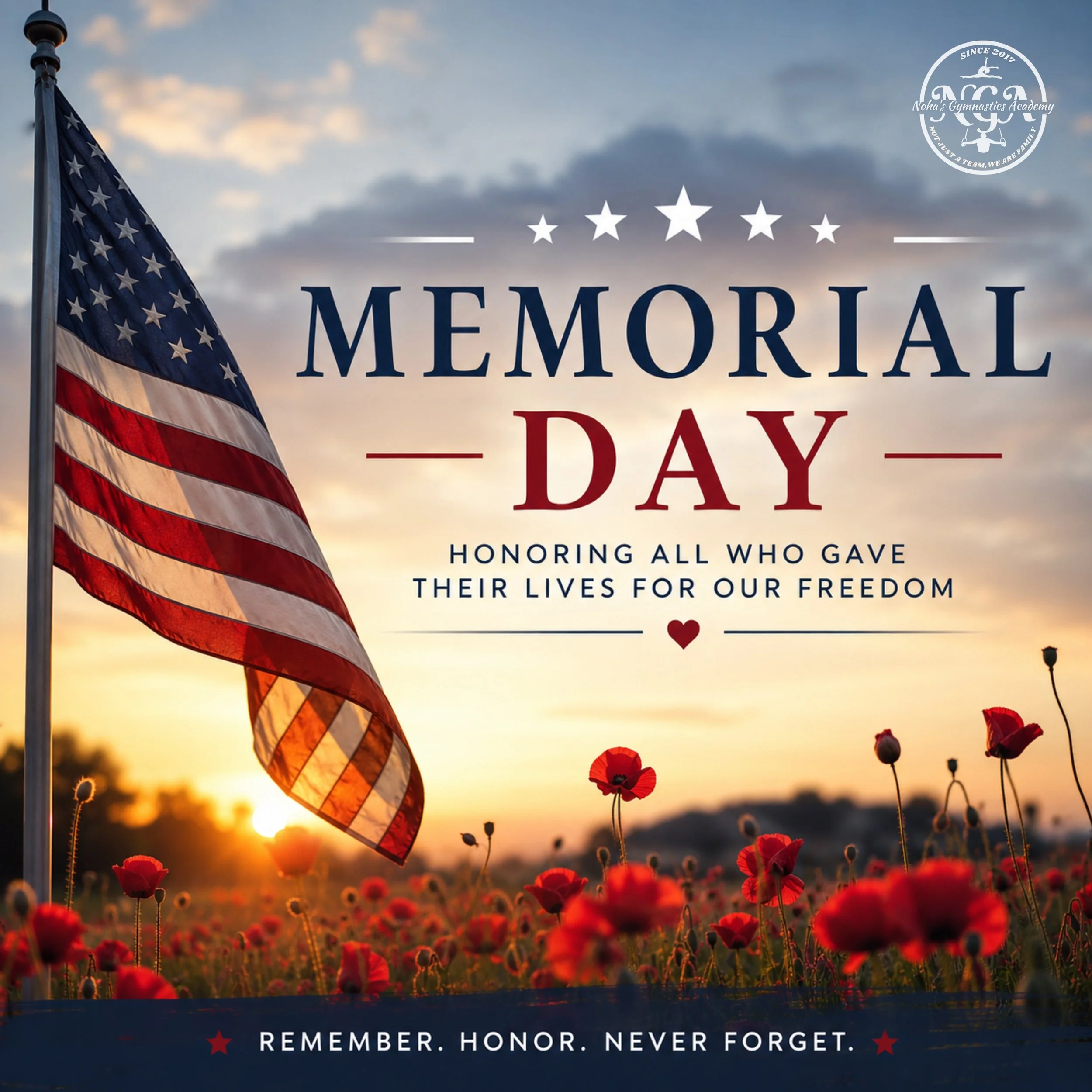 Today, we remember and honor the brave men and women who made the ultimate sacrifice for our country. 🇺🇸❤️

From all of us at Noha&rsquo;s Gymnastics Academy, thank you to those who served and to the families who carry their legacy forward.

Please
