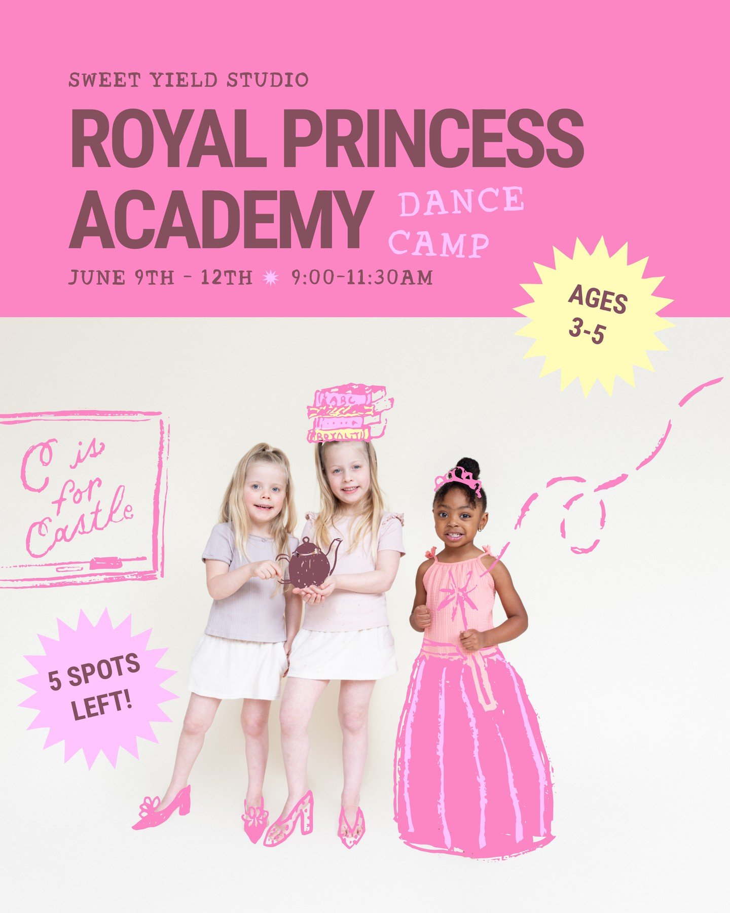 THIS WEEK ~ 5 Spots Left! ~ June 9th&ndash;12th, 9:00am&ndash;11:30am // For Ages 3&ndash;5 Years⁠
⁠
Calling all young royals! Step into a world of wonder and grace at the Royal Princess Academy Dance Camp, where your little one will twirl, curtsy, a