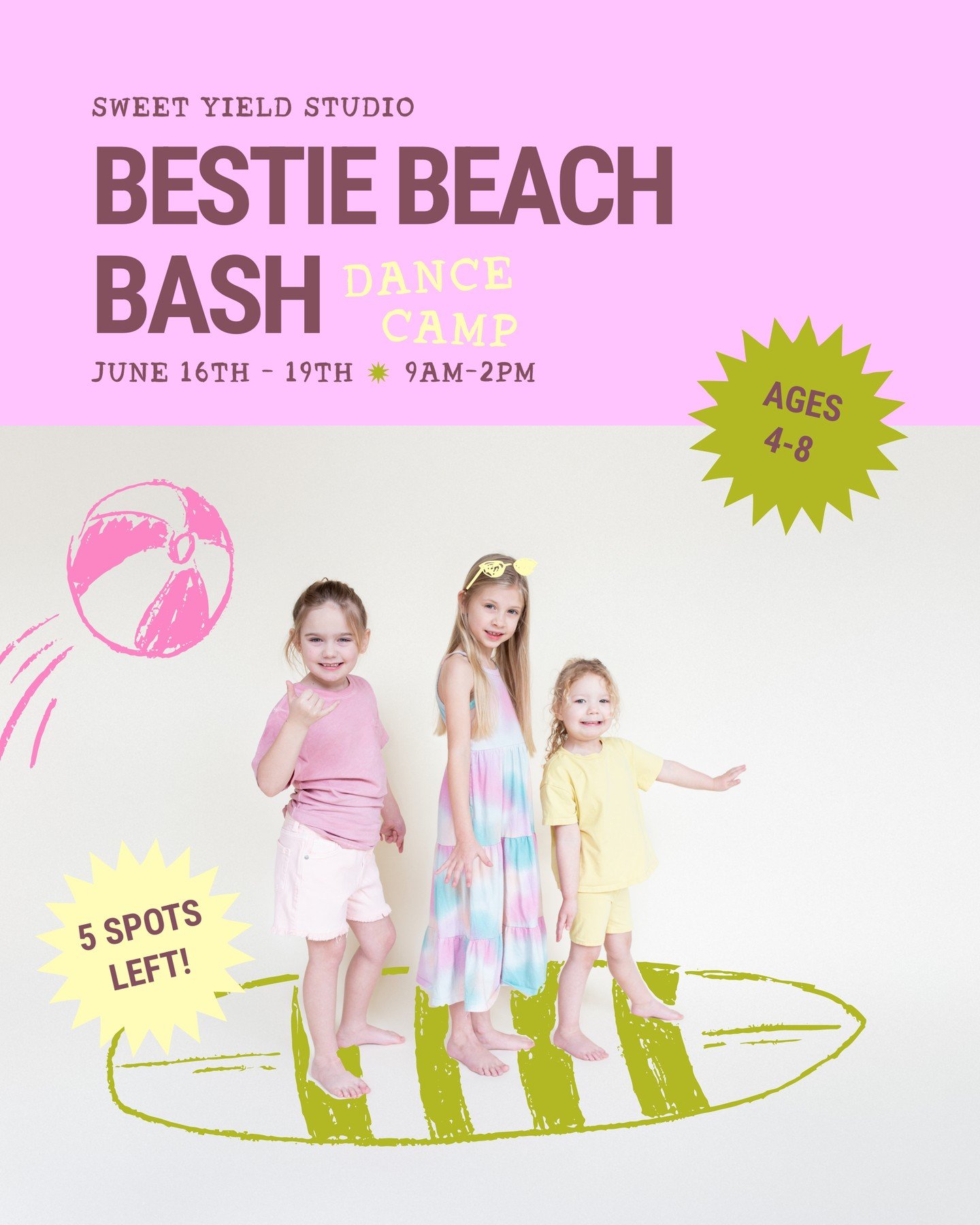 THIS WEEK: Grab your besties and get ready to make waves at Bestie Beach Bash Dance Camp&mdash;the ultimate summer party at Sweet Yield Studio!⁠
⁠
With sunshine, music, and creativity packed into every day, this camp blends different styles of dance 