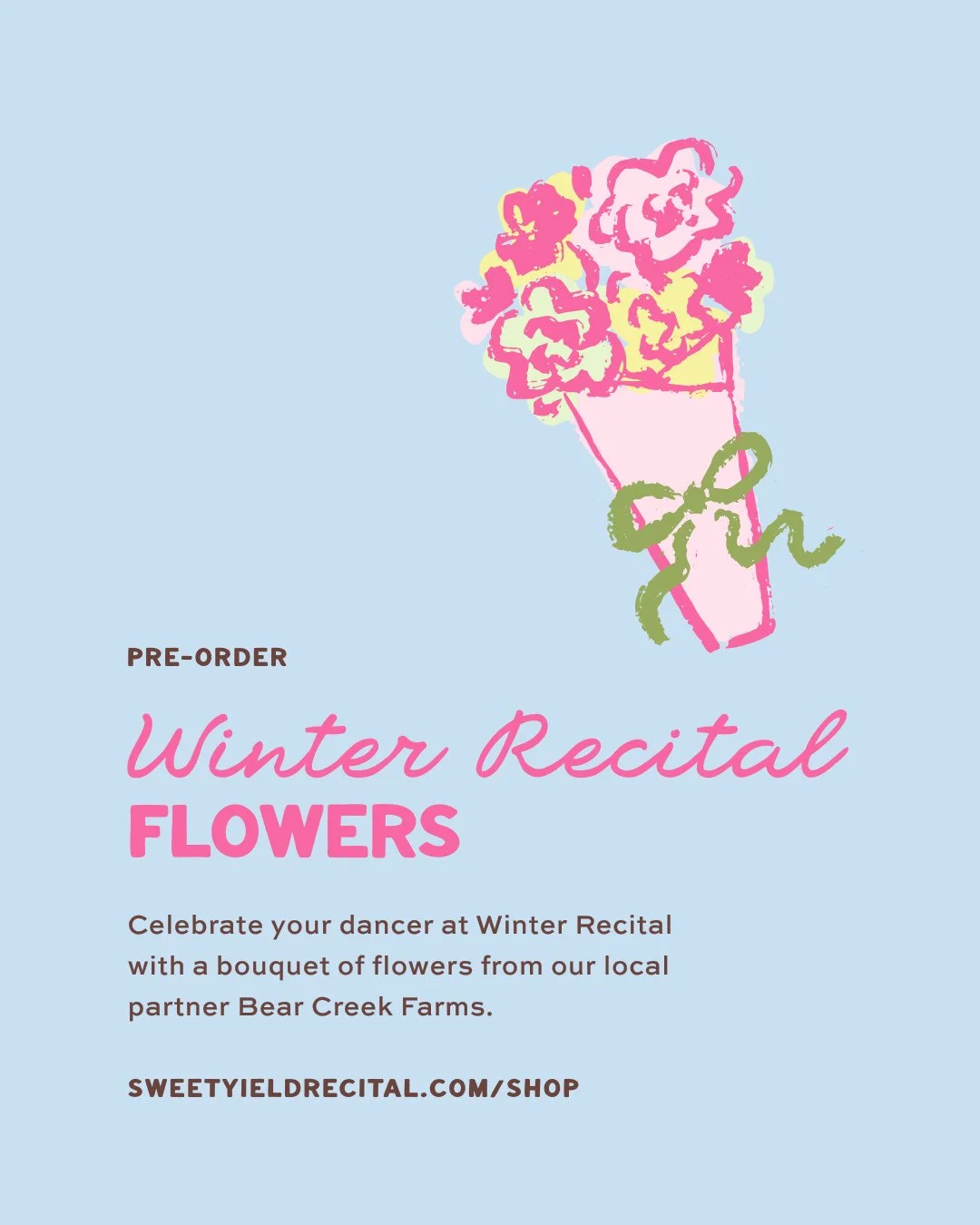 Celebrate your dancer with a bouquet of beautiful flowers from @beercreekfarms. 🌸✨⁠
⁠
Available on our Winter Recital Website. ⁠Pre-Order by Nov 24th⁠
⁠
Shop online at the link in our bio!