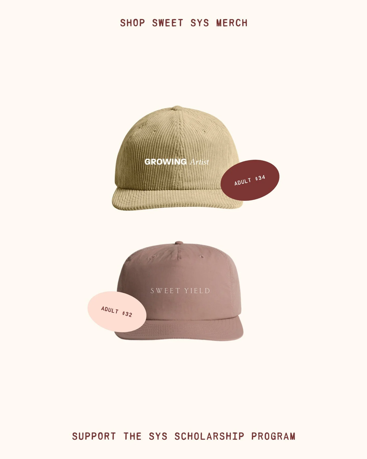 NEW hats just dropped - not just one but two new styles! ✨ Shop the full apparel collection now through Nov 30th! 

Our 2025 Fall Fundraising Apparel Shop supports the Sweet Yield Scholarship Program.⁠ Every purchase in this collection directly funds
