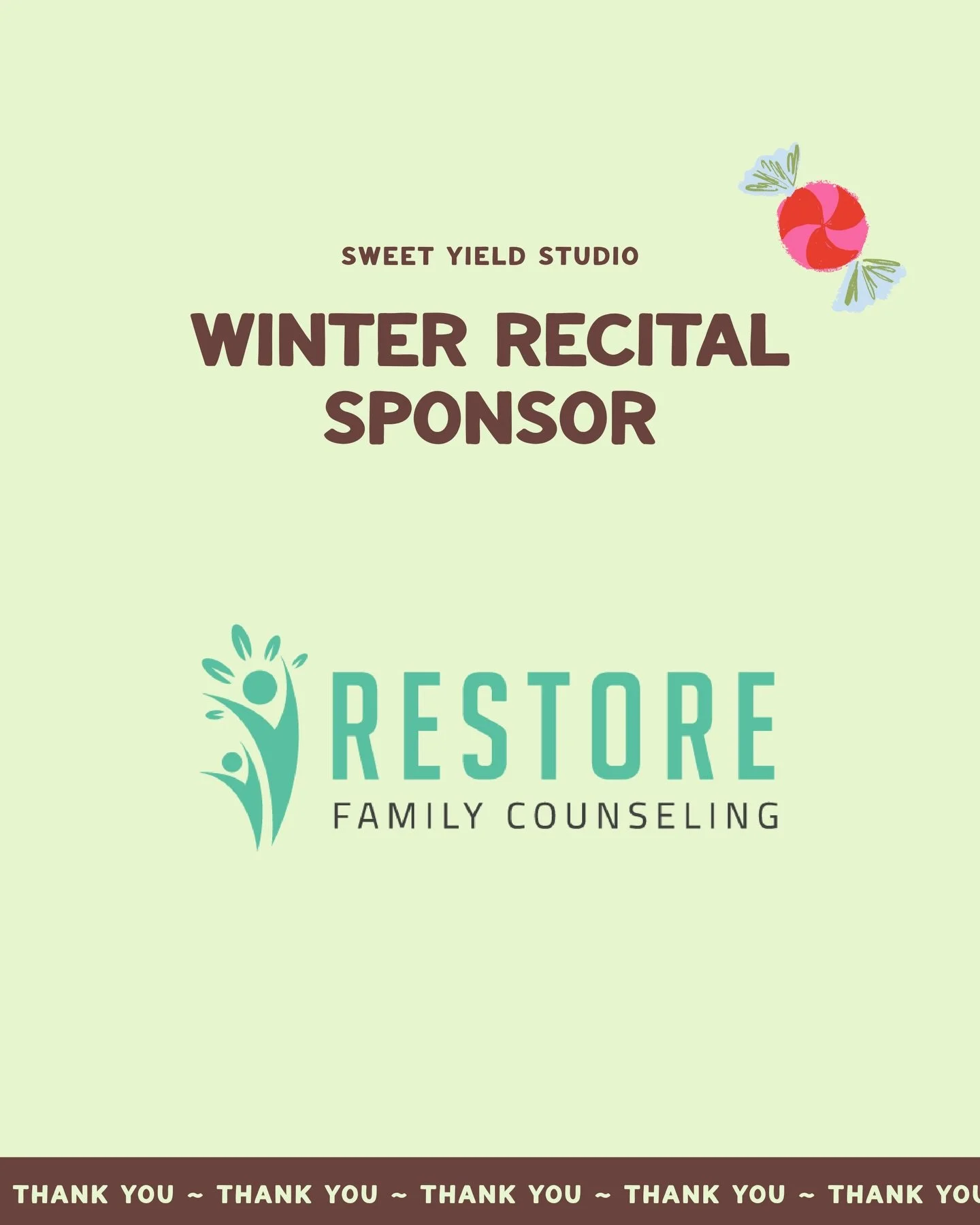 An extra sweet thank you to @restorecounselingokc for supporting Sweet Yield Studio and our 2025 Winter Recital, The Sweetest Time of Year! 🍬❄️🩰 Your generosity helps our dance community come together to celebrate our dancers in the sweetest way an